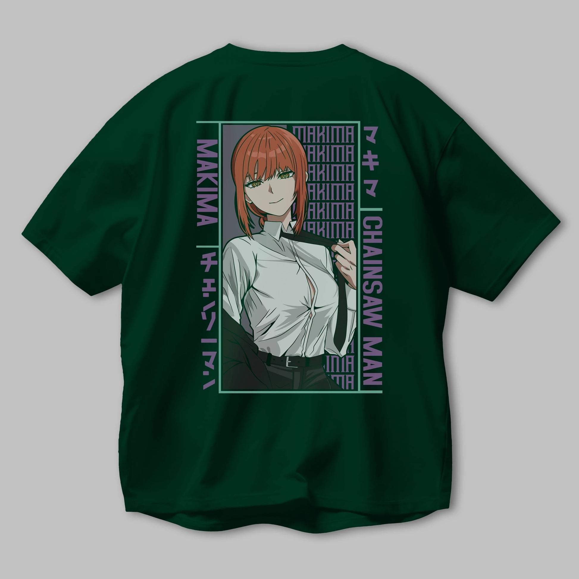 Makima Chain Saw Man Anime Arka Baskılı Oversize t-shirt Erkek Kadın Unisex