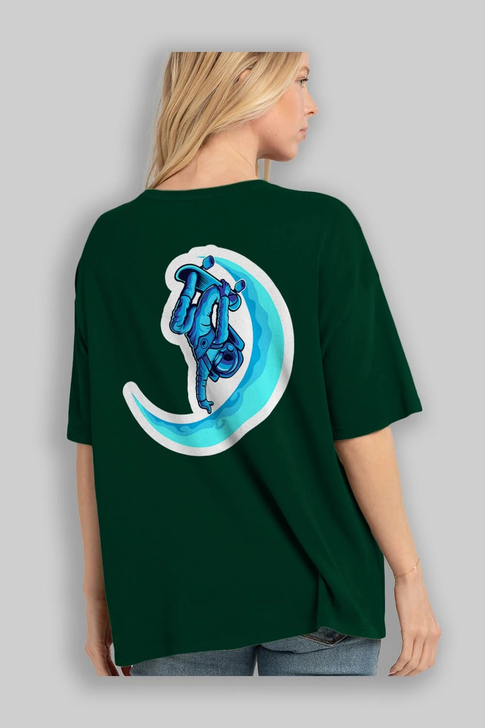 Skating on the moon sticker Arka Baskılı Oversize t-shirt Erkek Kadın Unisex