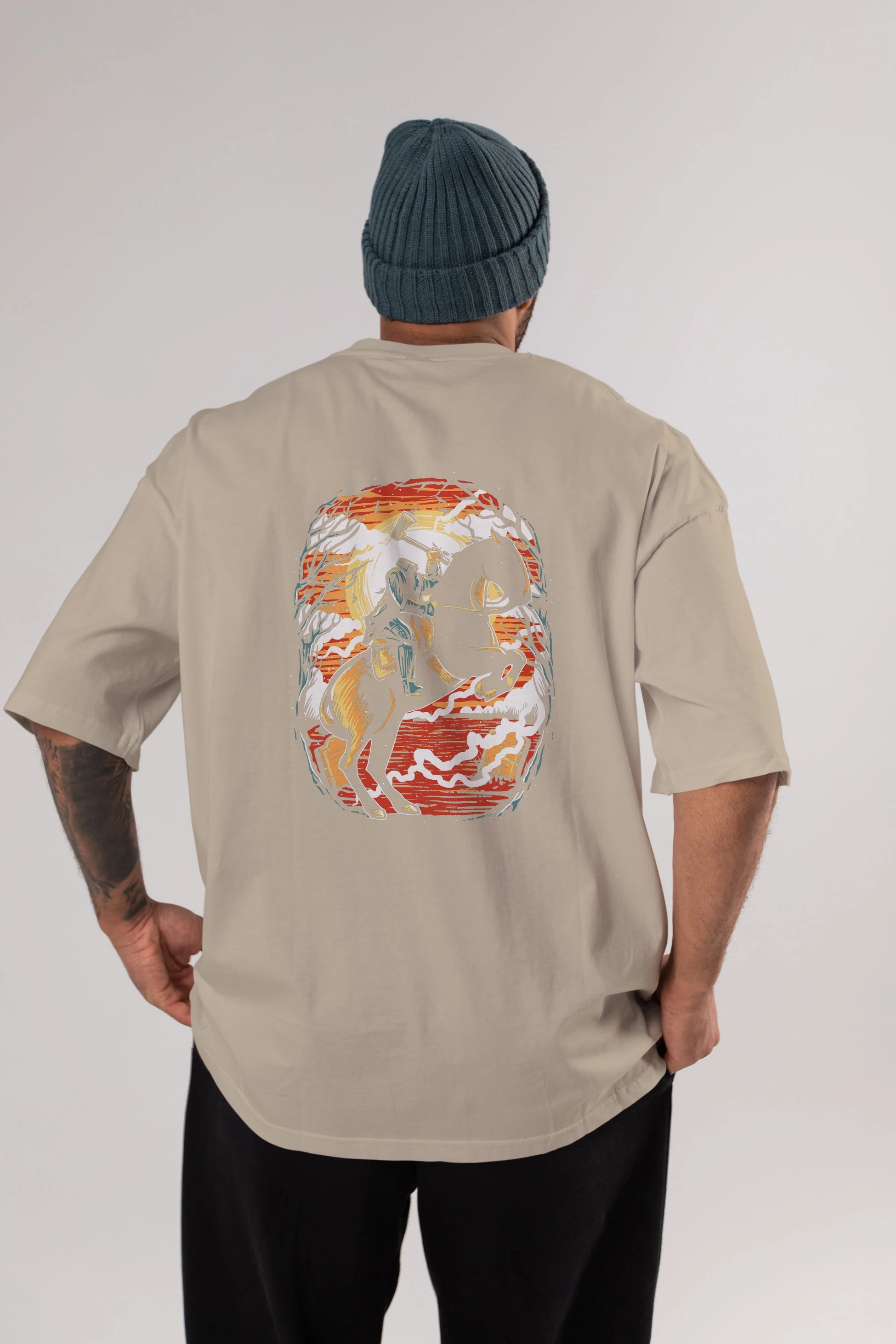 Headless Horseman Arka Baskılı Oversize t-shirt Erkek Kadın Unisex %100 Pamuk