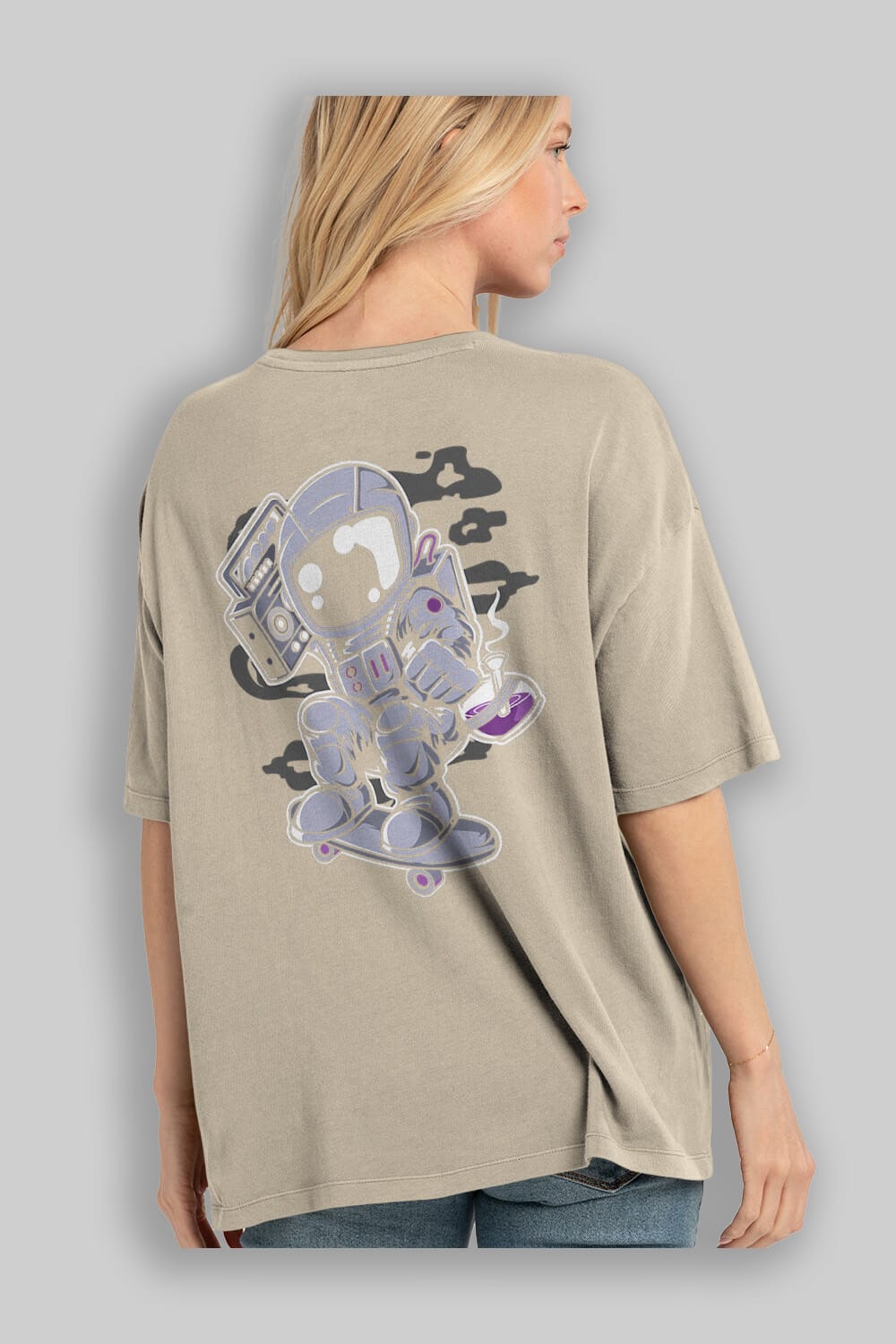 Astroanut Skater Boombox Arka Baskılı Oversize t-shirt Erkek Kadın Unisex