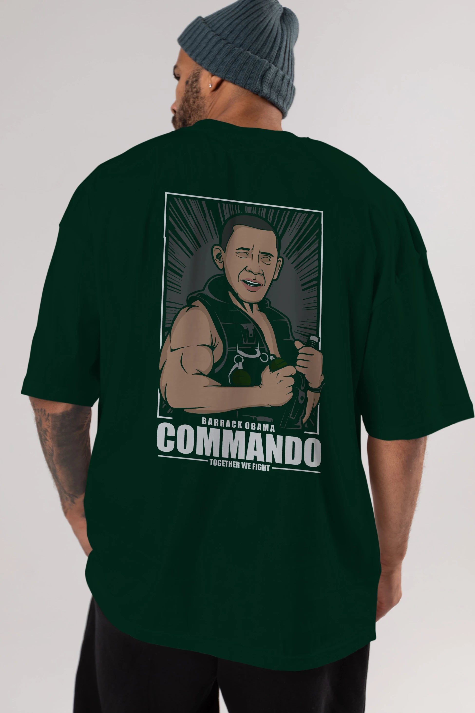 Obama Commando Arka Baskılı Oversize t-shirt Erkek Kadın Unisex %100 Pamuk tişort