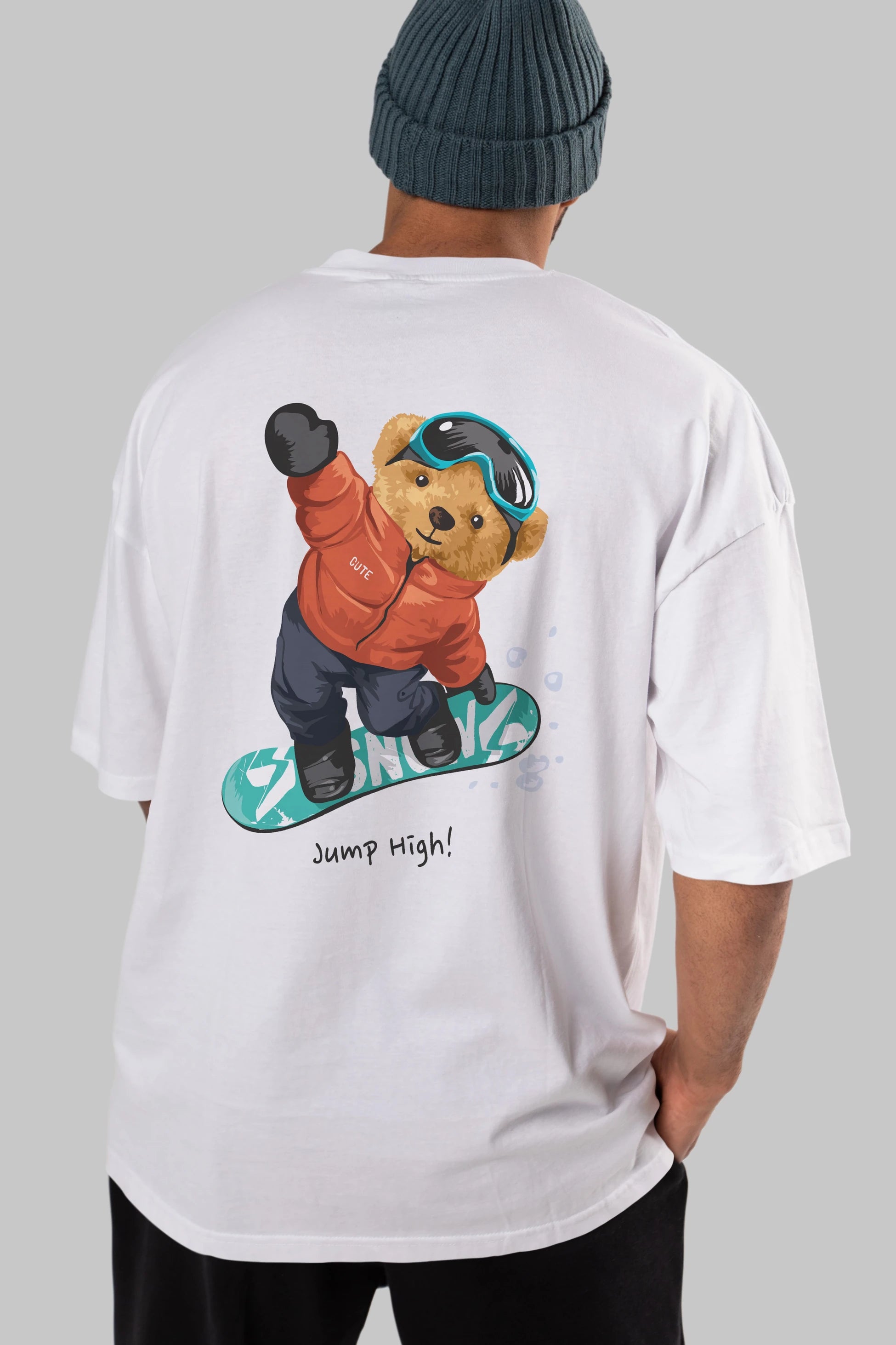 Teddy Bear Jump High Arka Baskılı Oversize t-shirt Erkek Kadın Unisex %100 Pamuk