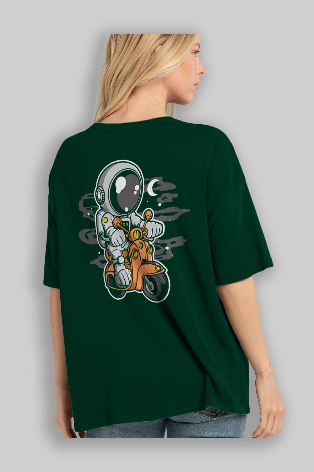 Astronaut Scooter Arka Baskılı Oversize t-shirt Erkek Kadın Unisex