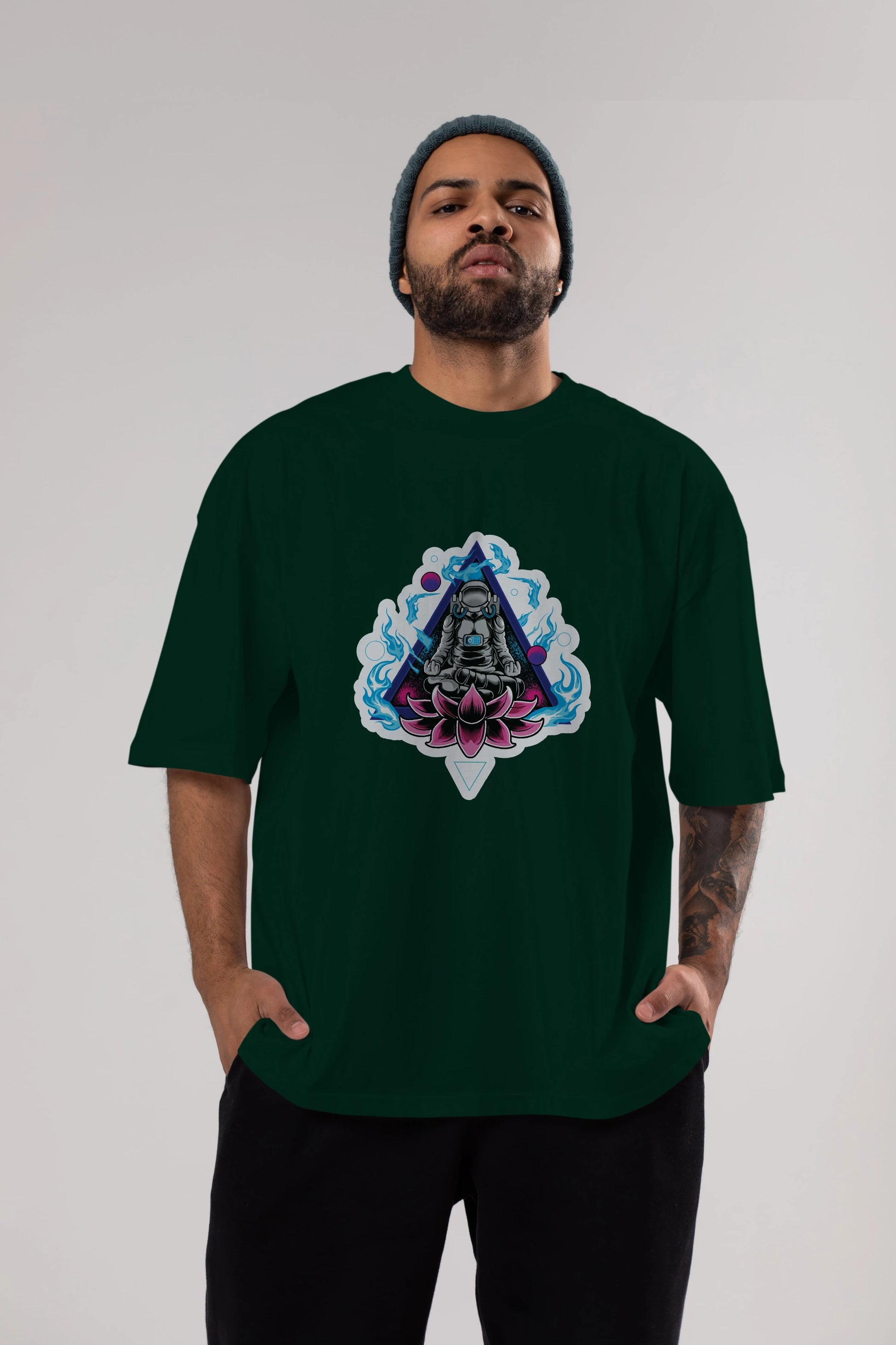 Astronaut Meditation Sticker Ön Baskılı Oversize t-shirt Erkek Kadın Unisex
