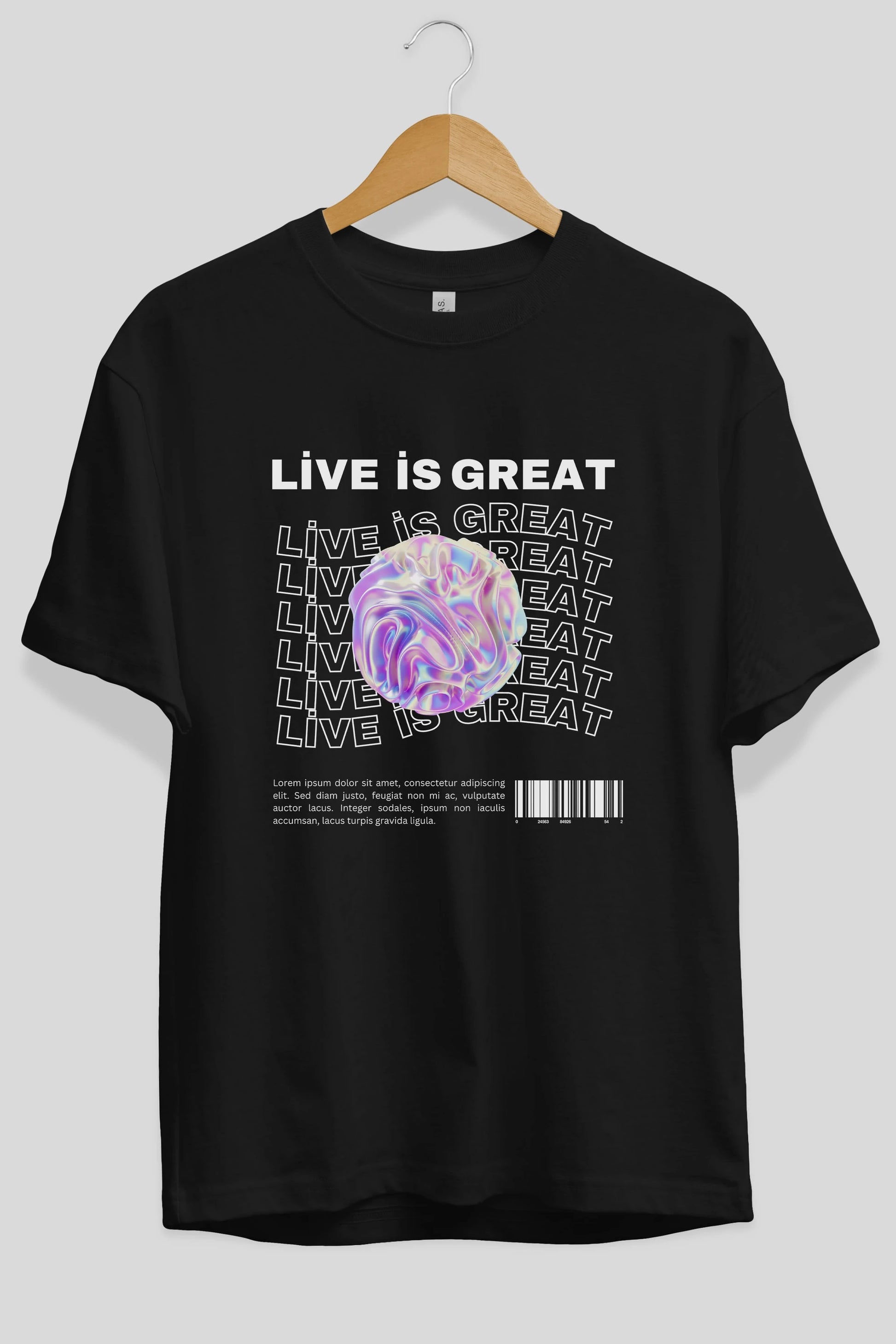 Live is Great Yazılı Ön Baskılı Oversize t-shirt Erkek Kadın Unisex