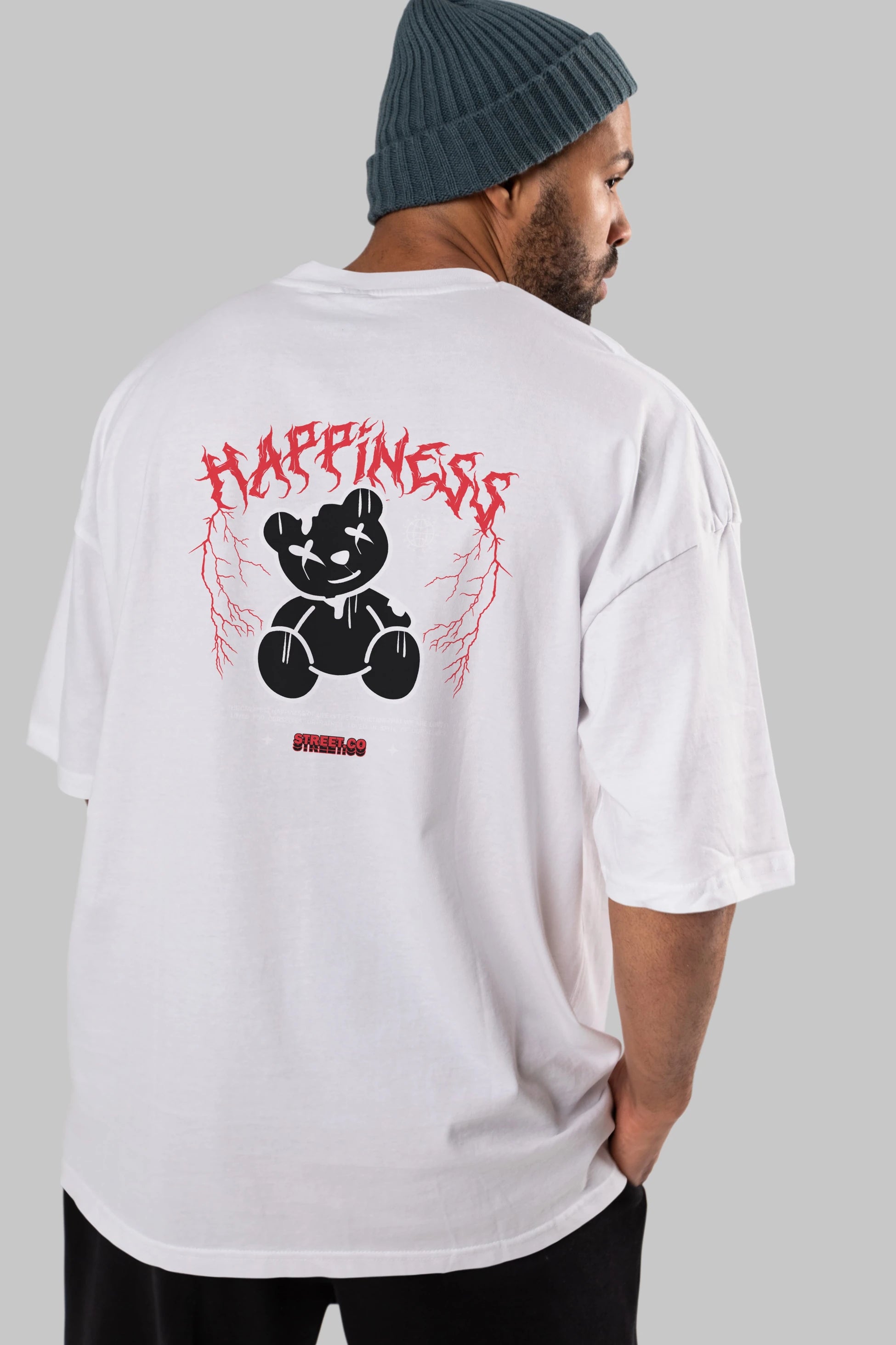 Happiness Bear Arka Baskılı Oversize t-shirt Erkek Kadın Unisex