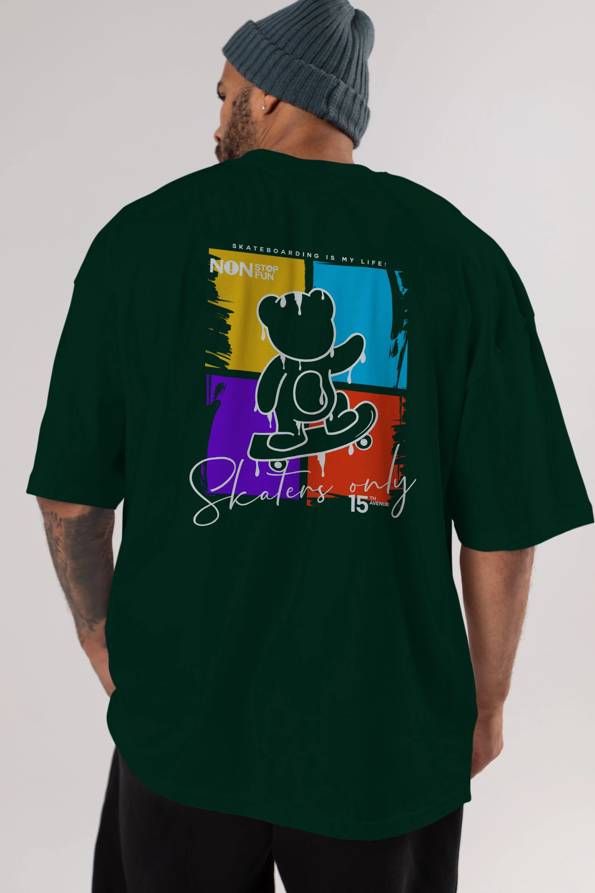 Skaters Only Bear Arka Baskılı Oversize t-shirt Erkek Kadın Unisex