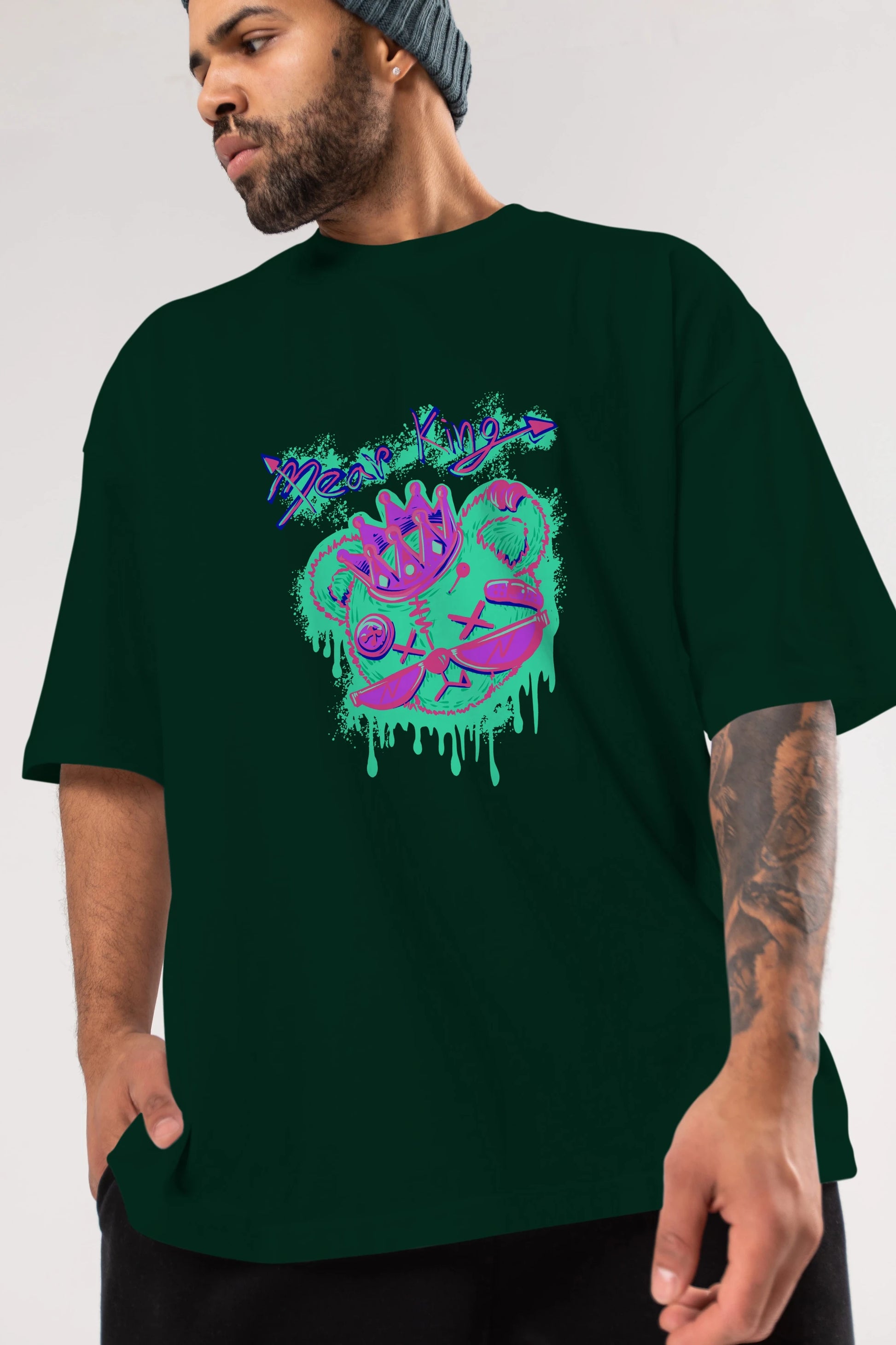 Bear King Ön Baskılı Oversize t-shirt Erkek Kadın Unisex