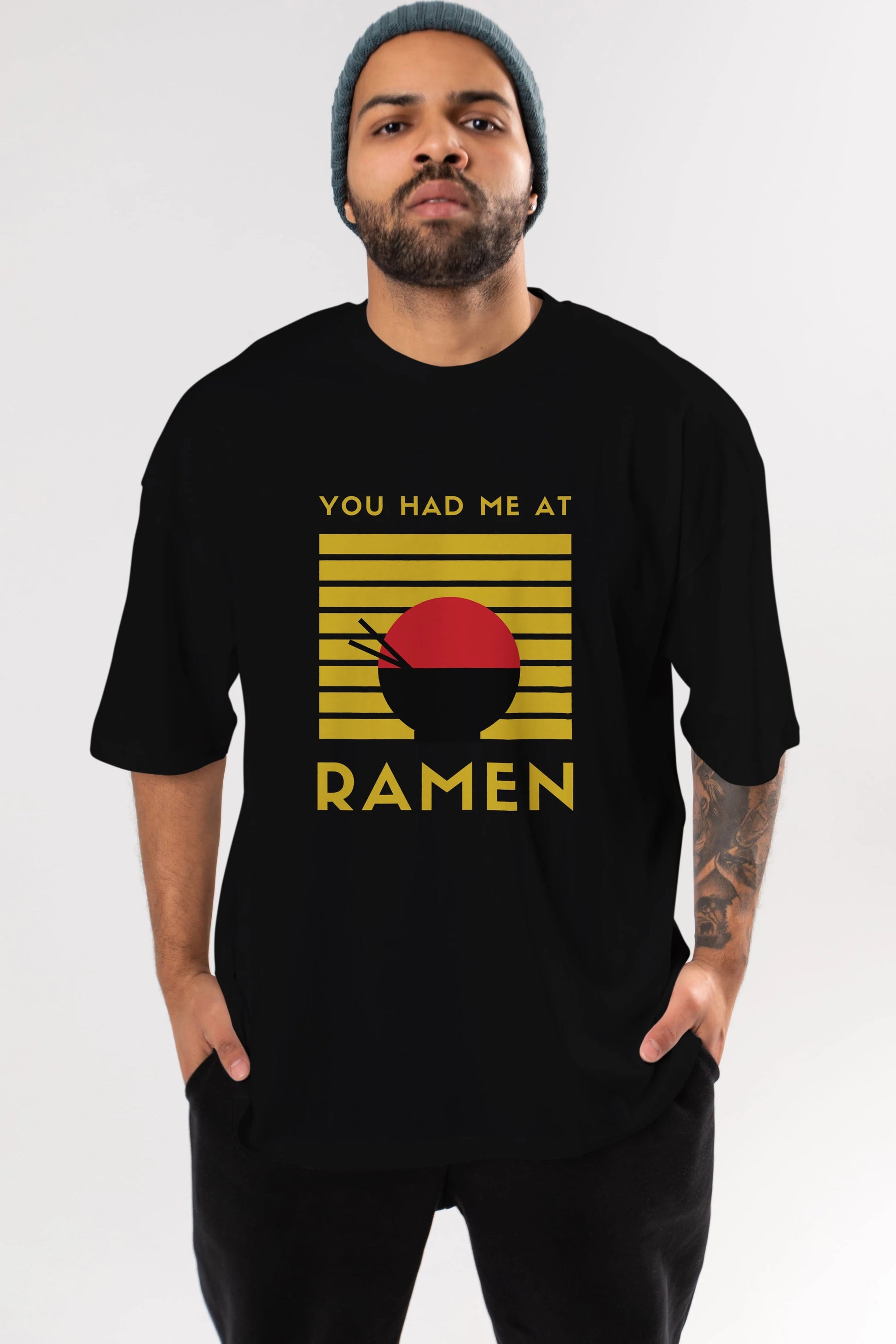 You Had me at Ramen Yazılı Ön Baskılı Oversize t-shirt Erkek Kadın Unisex