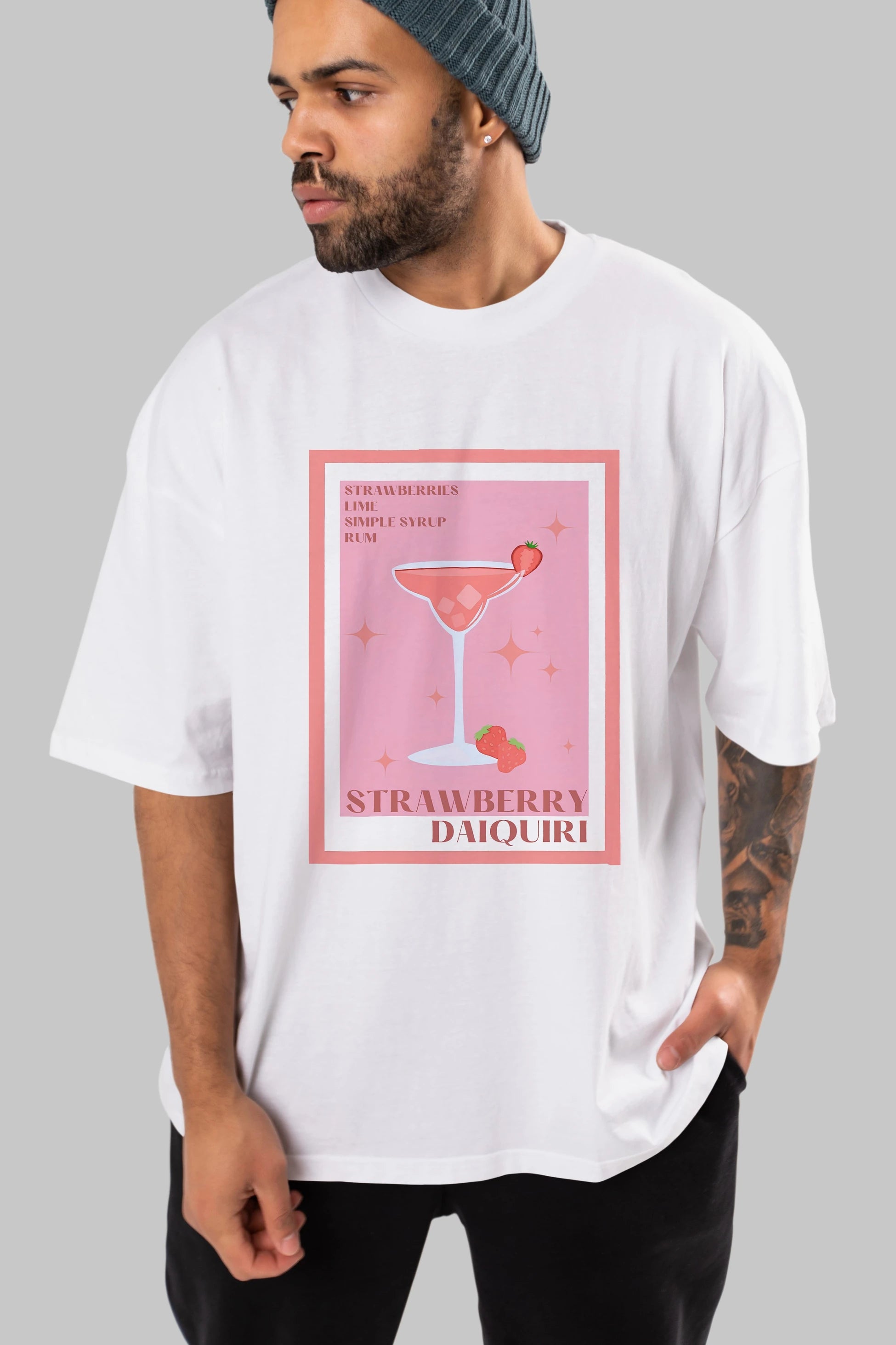 Strawberry Daiquiri Ön Baskılı Oversize t-shirt Erkek Kadın Unisex %100 Pamuk Bisiklet Yaka tişort