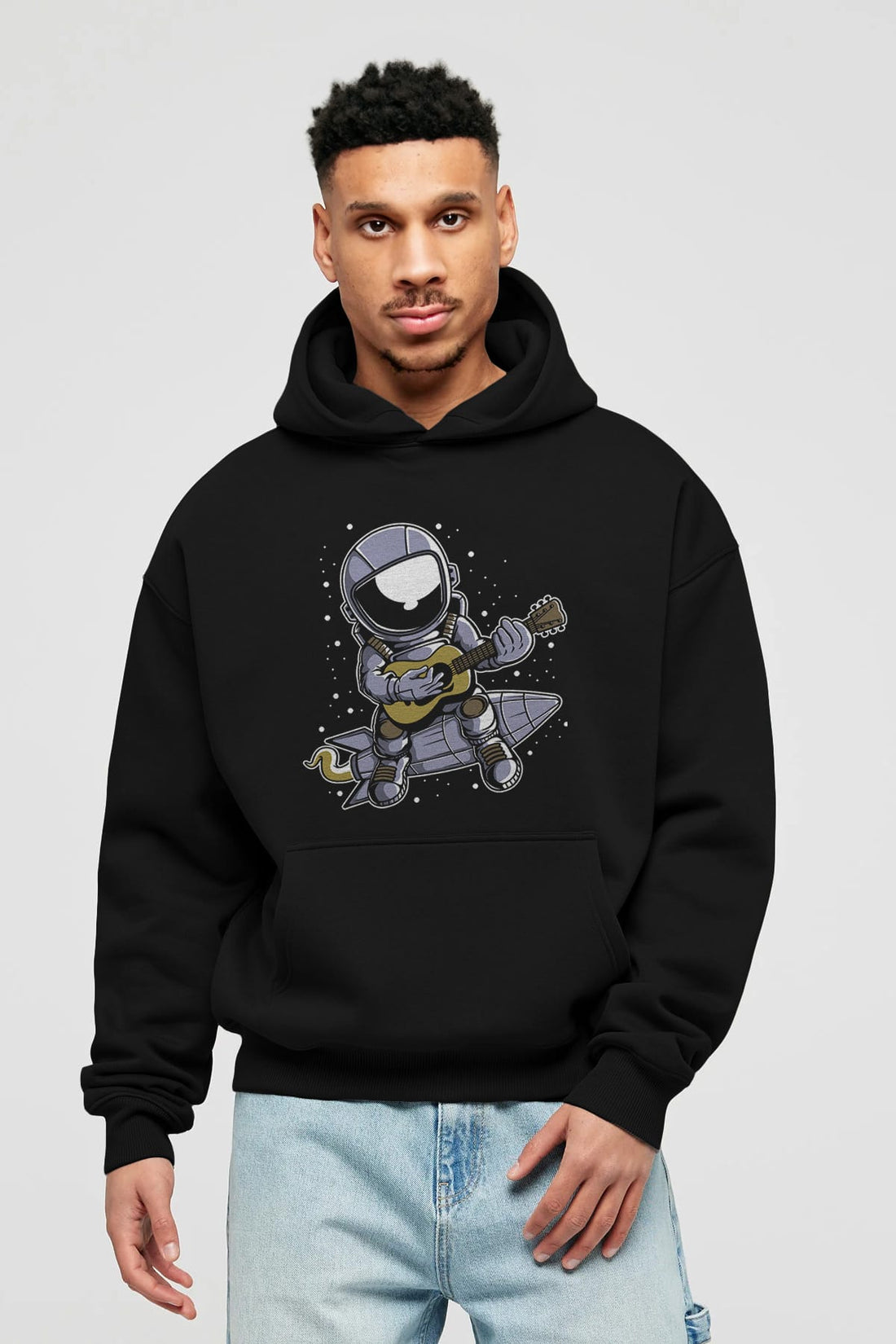 Astronaut Guitar (2) Ön Baskılı Hoodie Oversize Kapüşonlu Sweatshirt Erkek Kadın Unisex