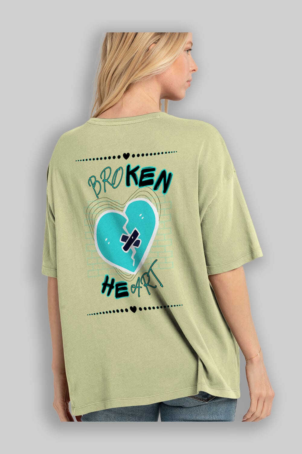 Broken Heart Yazılı Arka Baskılı Oversize t-shirt Erkek Kadın Unisex