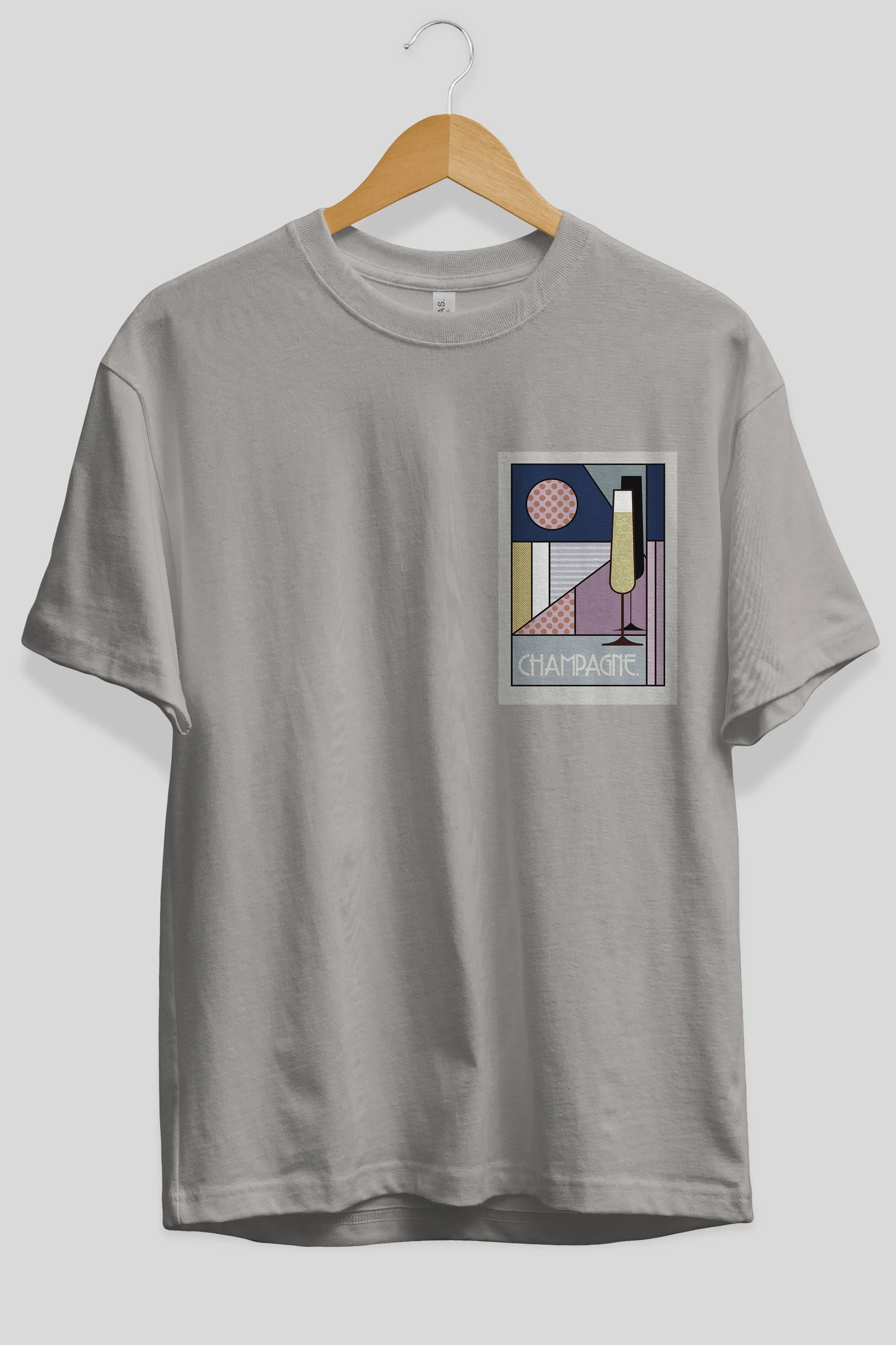 Champagne Ön Sol Baskılı Oversize t-shirt Erkek Kadın Unisex %100 Pamuk Bisiklet Yaka tişort