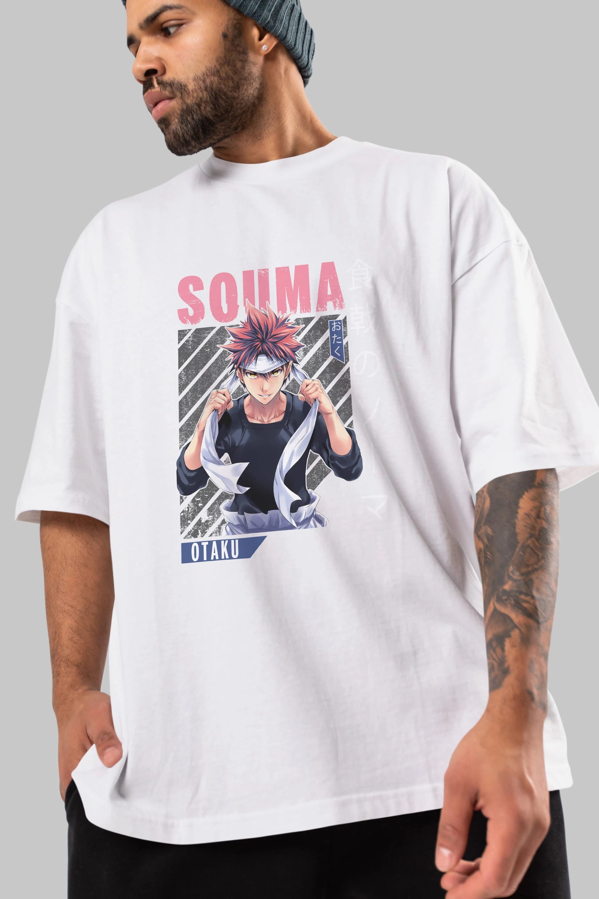 Souma Yukihira 8 Anime Ön Baskılı Oversize t-shirt %100 pamuk Erkek Kadın Unisex