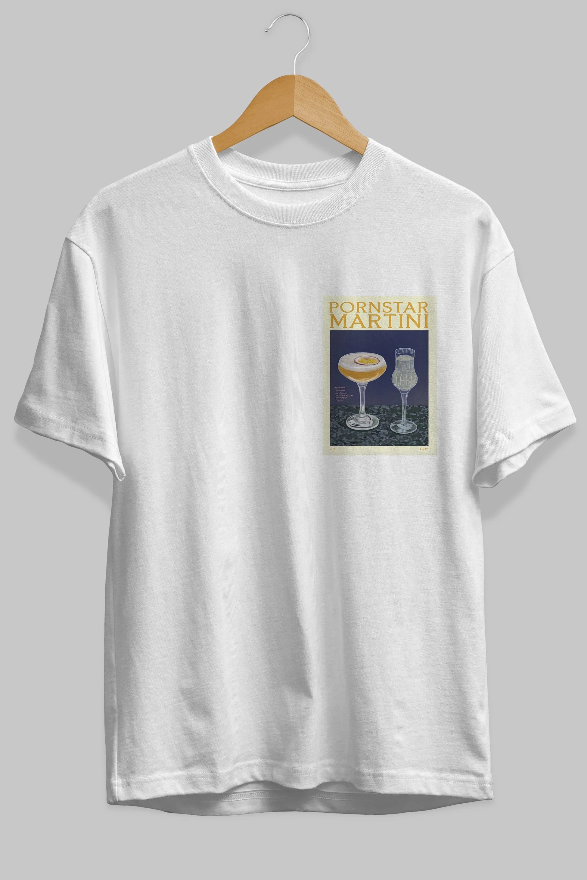 P.rnstar Martini Ön Sol Baskılı Oversize t-shirt Erkek Kadın Unisex %100 Pamuk Bisiklet Yaka tişort