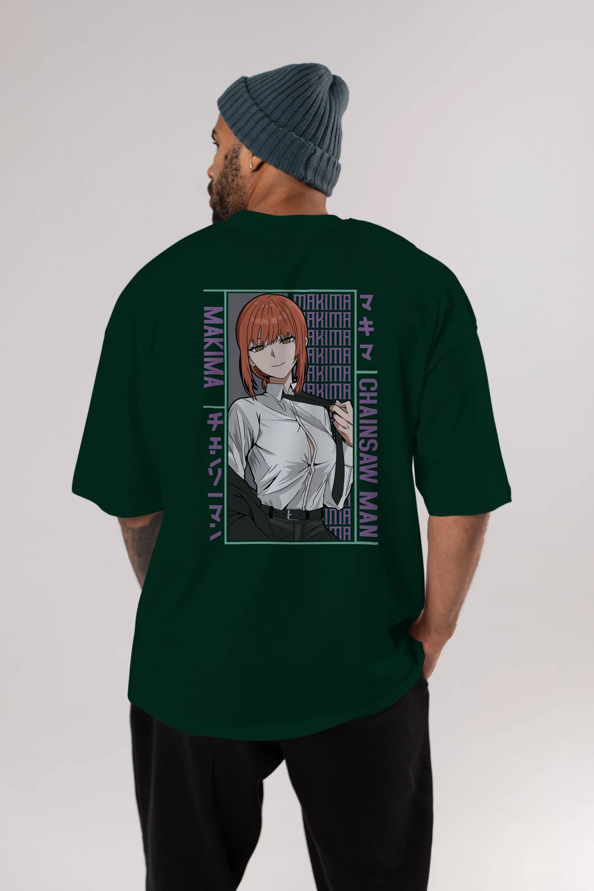 Makima Chain Saw Man Anime Arka Baskılı Oversize t-shirt Erkek Kadın Unisex