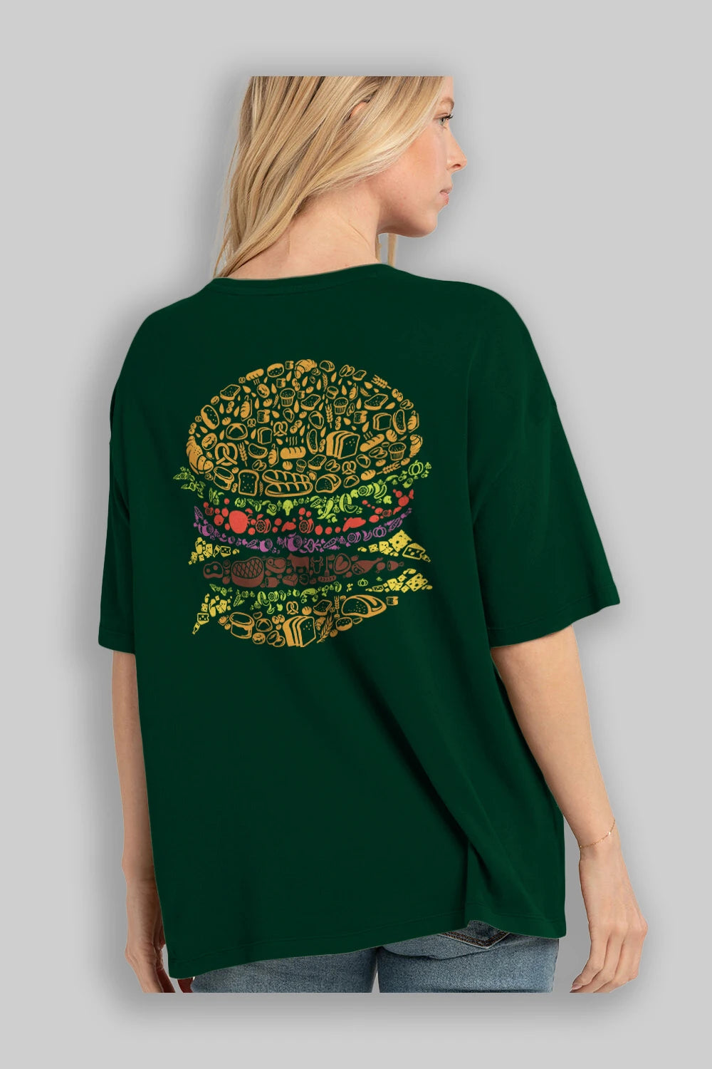 Burger Arka Baskılı Oversize t-shirt %100 pamuk Erkek Kadın Unisex
