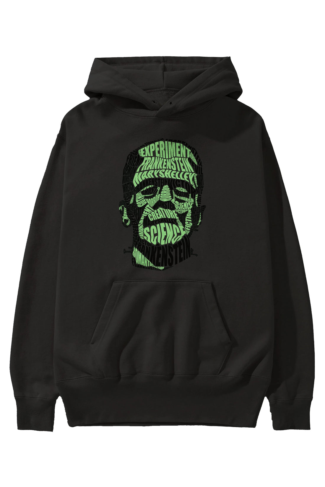 Frankenstein Calligram Ön Baskılı Hoodie Oversize Kapüşonlu Sweatshirt Erkek Kadın Unisex