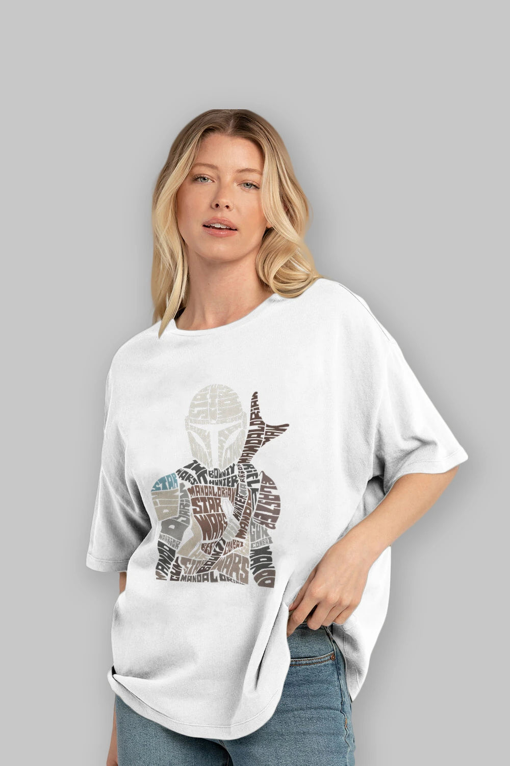 Mandalorian Ön Baskılı Oversize t-shirt %100 pamuk Erkek Kadın Unisex