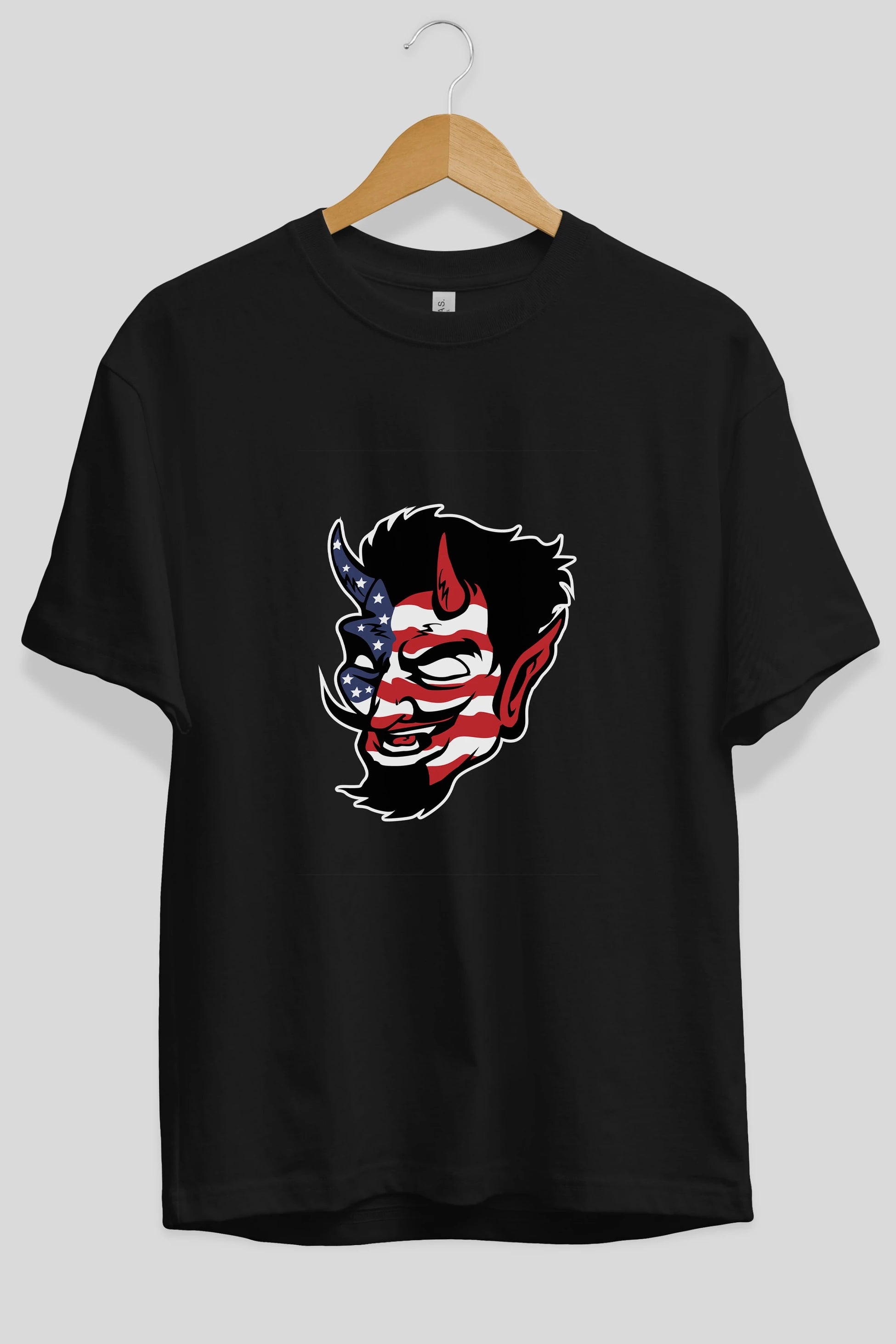 American Devil Ön Baskılı Oversize t-shirt Erkek Kadın Unisex %100 Pamuk tişort