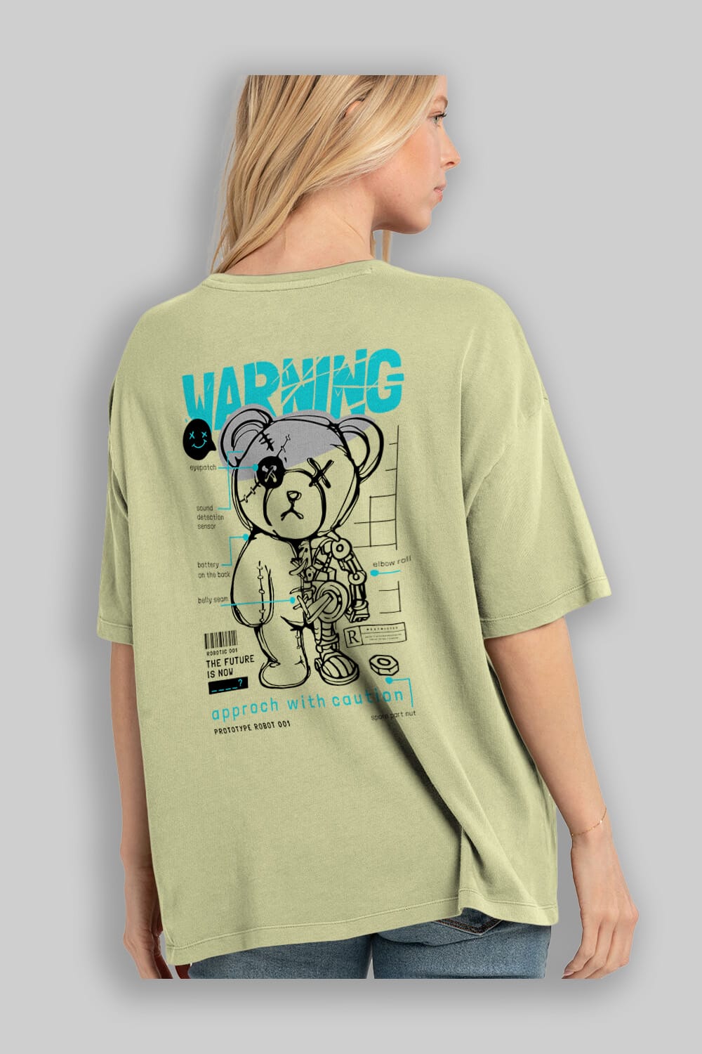 Teddy Bear Warning Arka Baskılı Oversize t-shirt Erkek Kadın Unisex