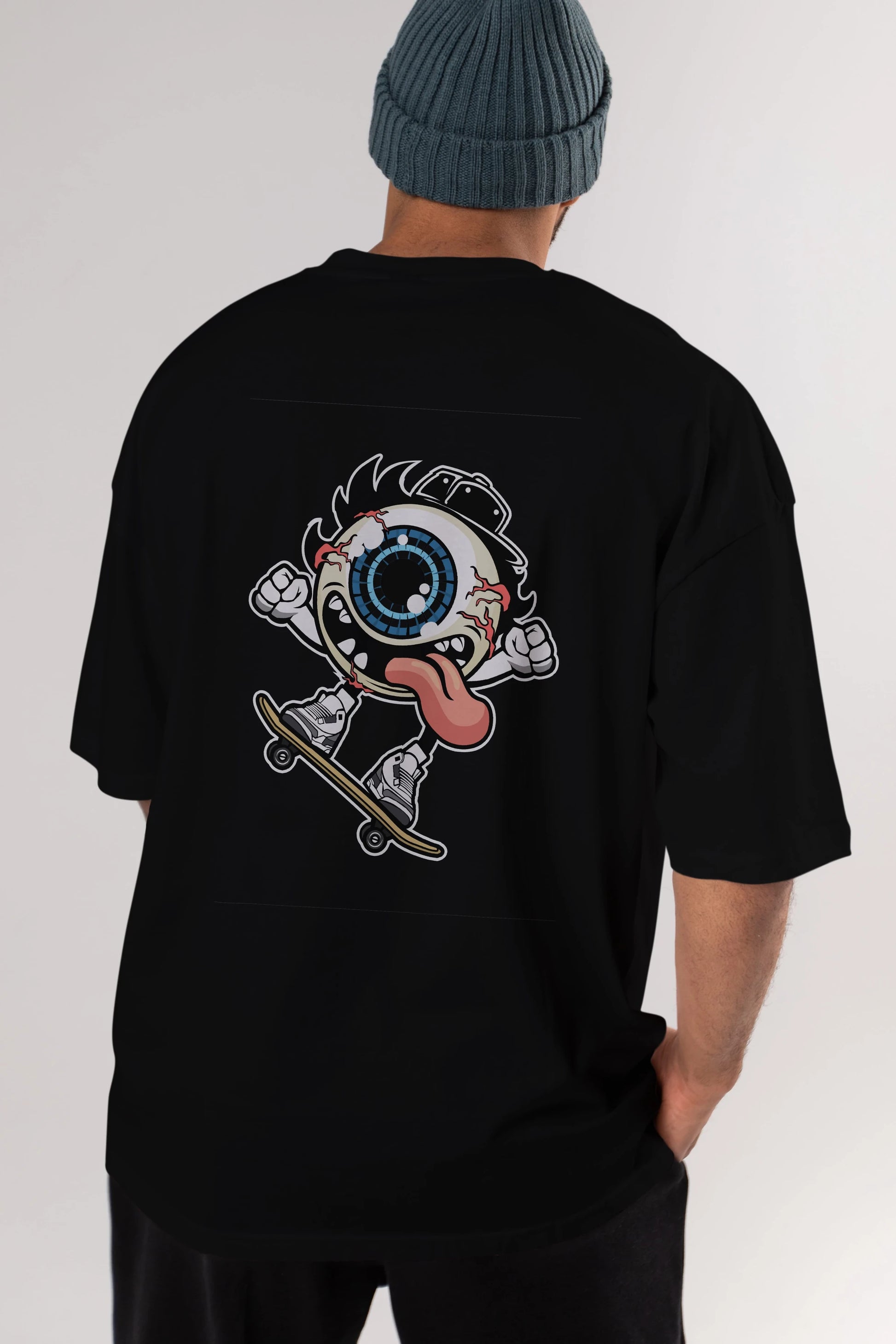 Eye Ball Skater Arka Baskılı Oversize t-shirt Erkek Kadın Unisex %100 Pamuk tişort