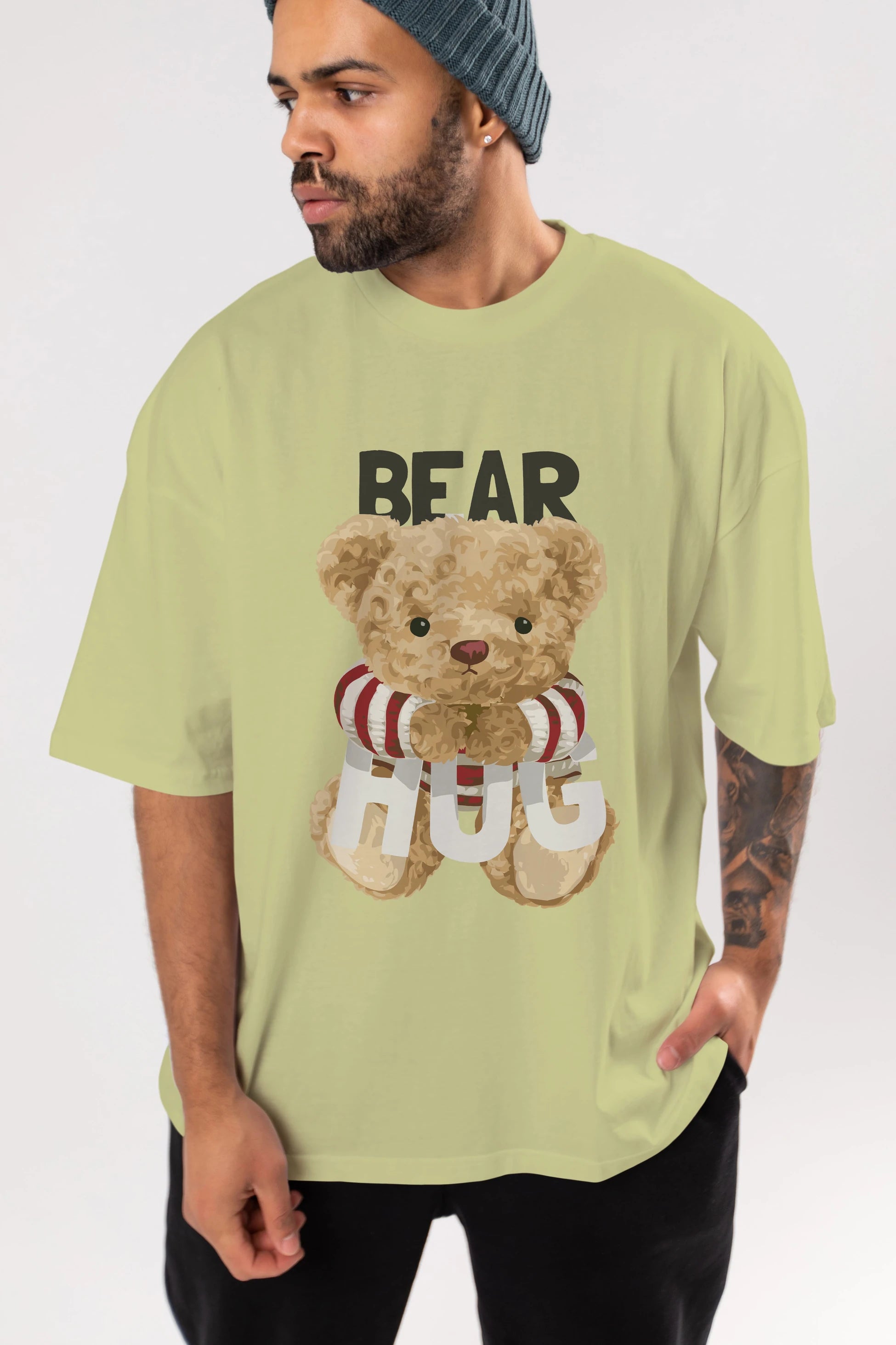Teddy Bear Hug Ön Baskılı Oversize t-shirt Erkek Kadın Unisex %100 Pamuk