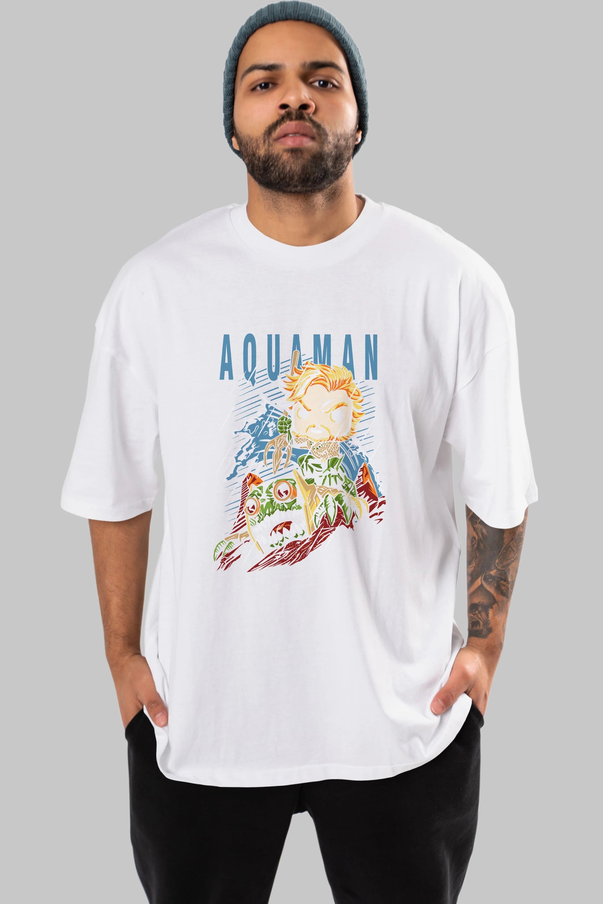 Aquaman Ön Baskılı Oversize t-shirt Erkek Kadın Unisex %100 Pamuk Bisiklet Yaka tişort