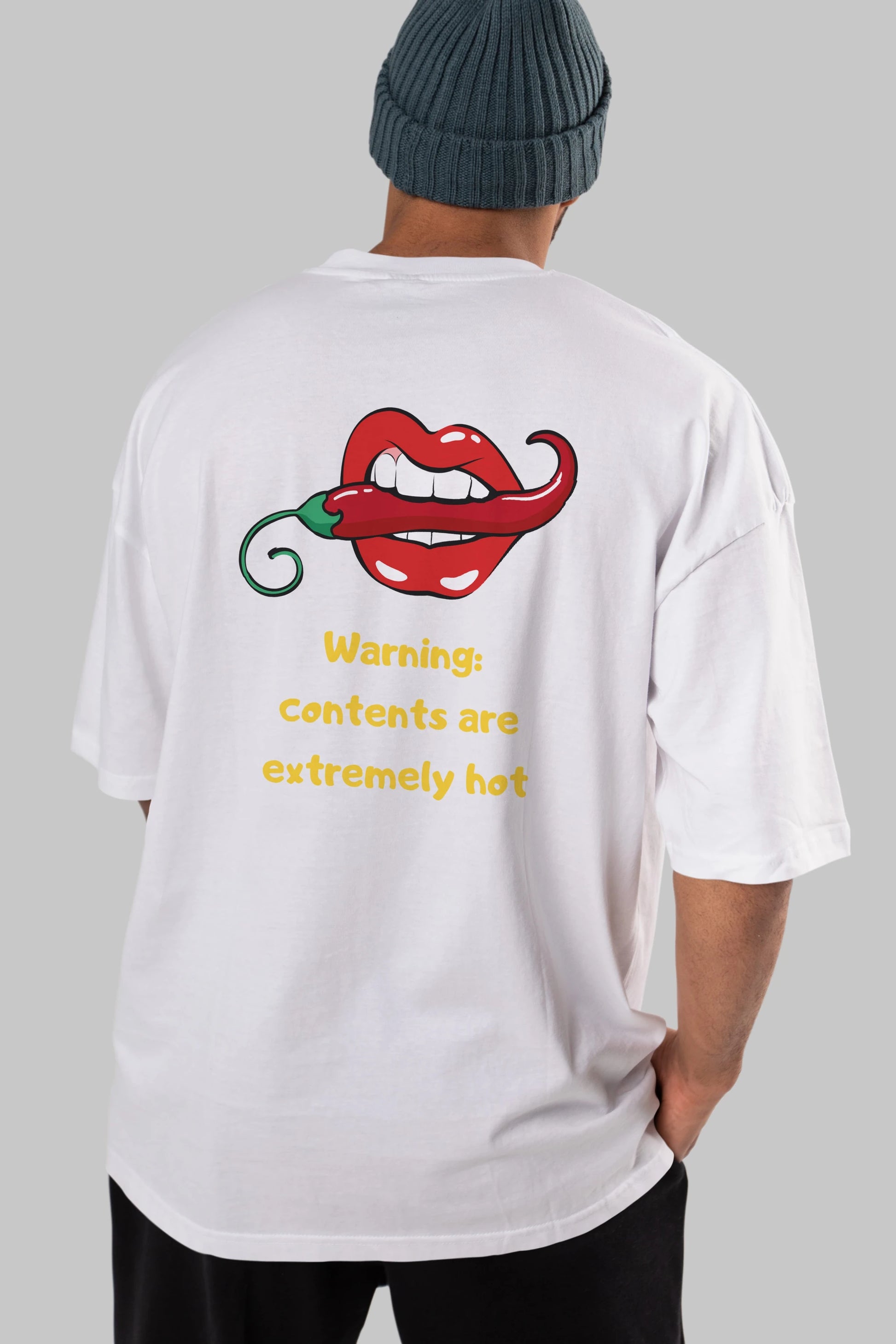 Warning Contents Yazılı Arka Baskılı Oversize t-shirt Erkek Kadın Unisex