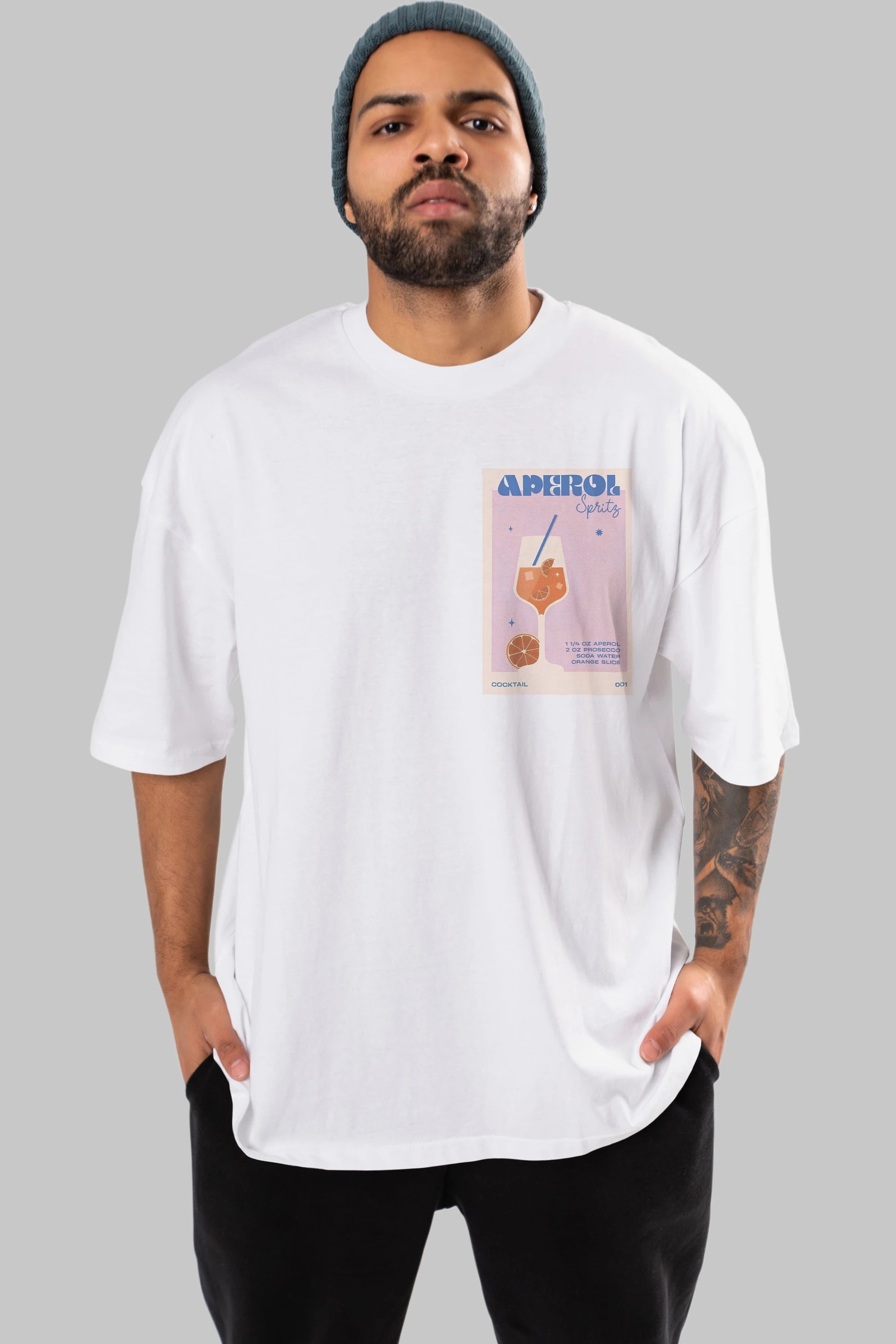 Aperol Spritz Ön Sol Baskılı Oversize t-shirt Erkek Kadın Unisex %100 Pamuk Bisiklet Yaka tişort
