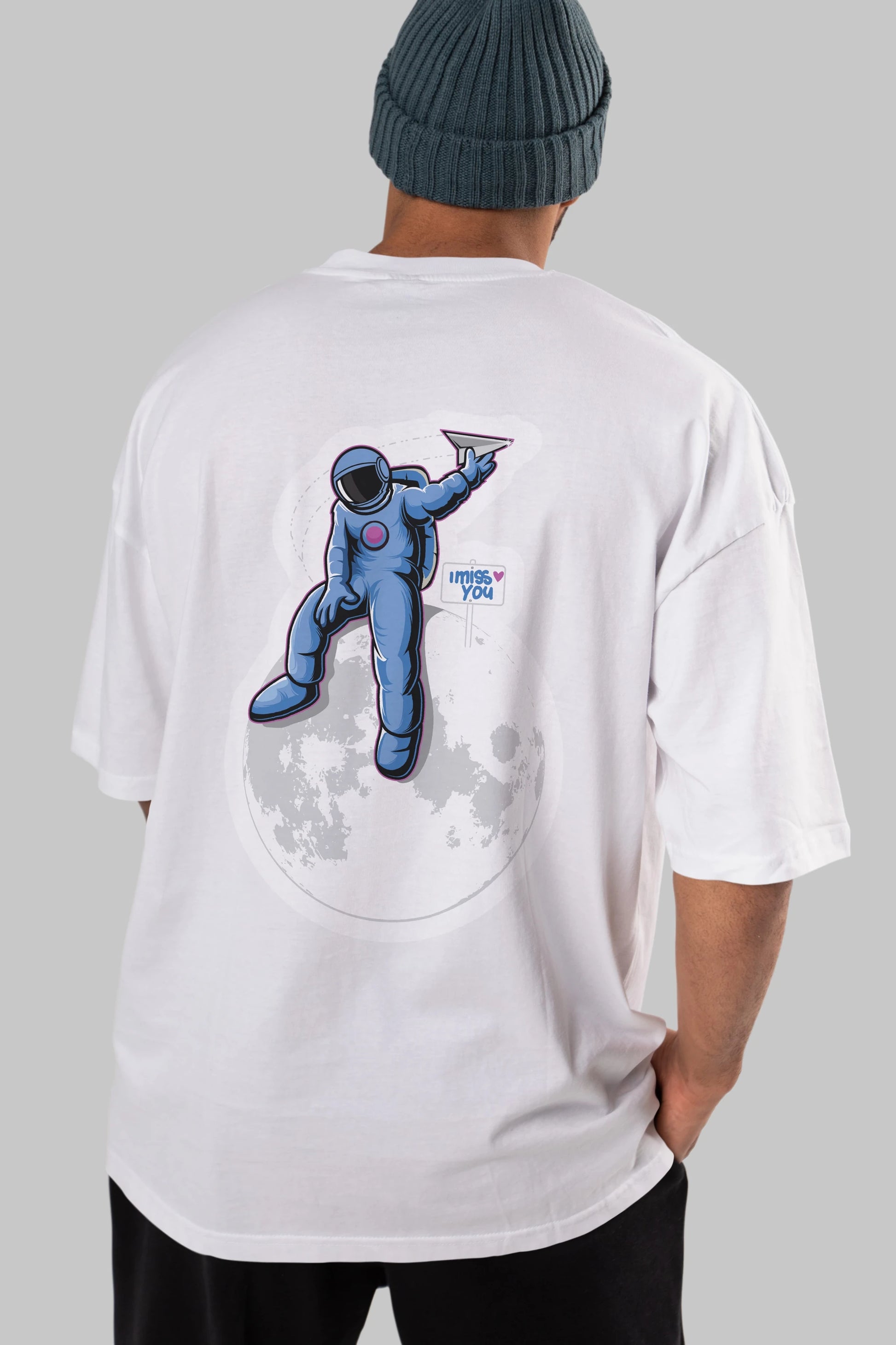 Astro Missing Earth Sticker Arka Baskılı Oversize t-shirt Erkek Kadın Unisex