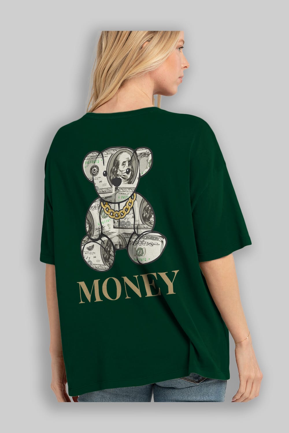 Teddy Bear Money Arka Baskılı Oversize t-shirt Erkek Kadın Unisex