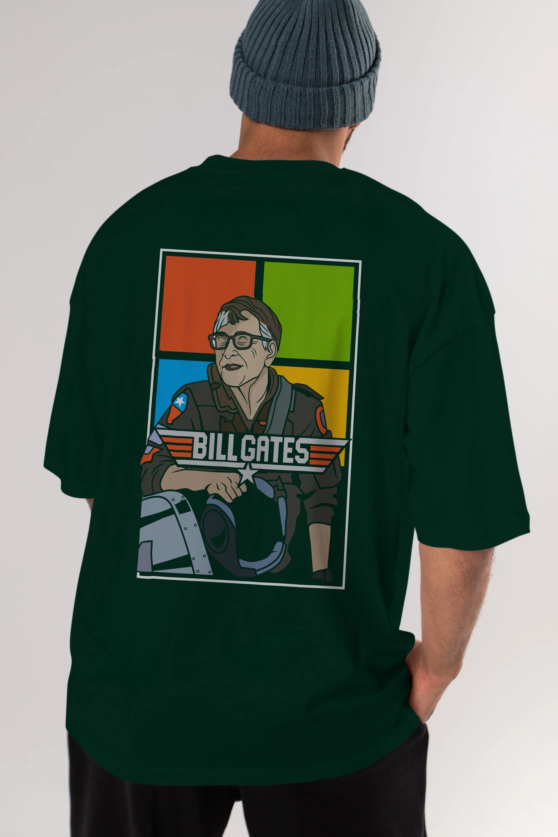 Bill Gates Top Gun Arka Baskılı Oversize t-shirt Erkek Kadın Unisex %100 Pamuk tişort
