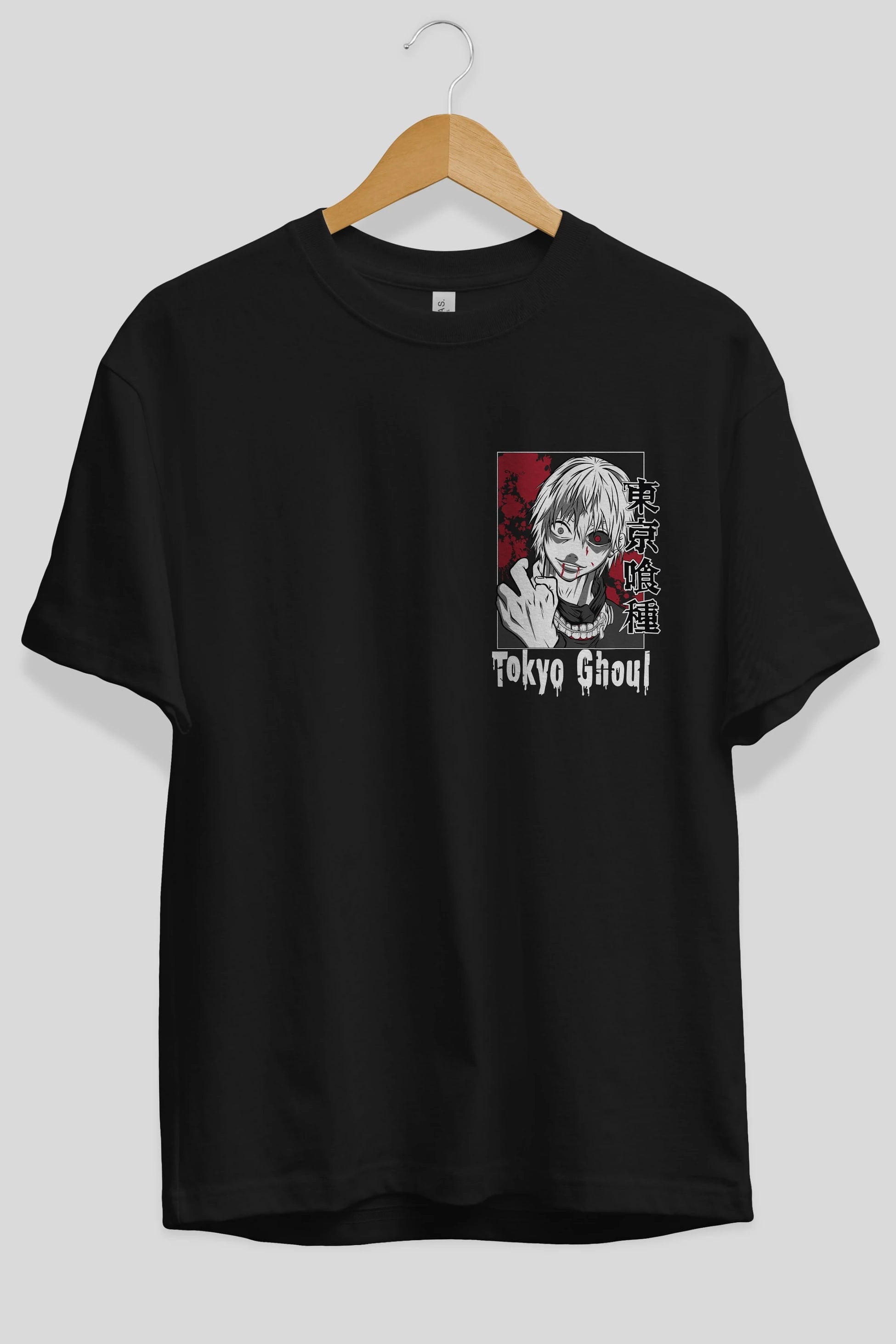 Kaneki Ken TOKYO GHOUL Ön Sol Baskılı Oversize t-shirt Erkek Kadın Unisex %100 Pamuk Bisiklet Yaka tişort