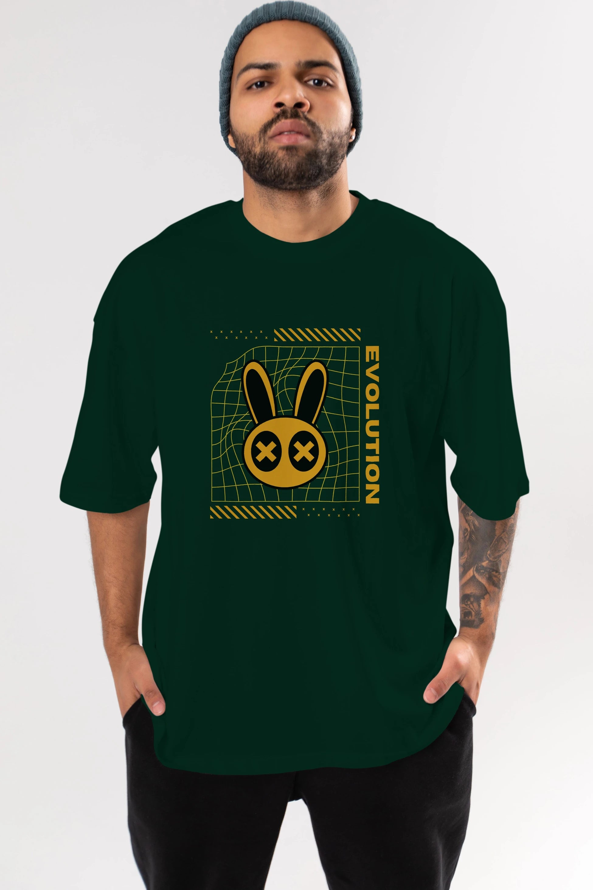 Evolution Yazılı Ön Baskılı Oversize t-shirt Erkek Kadın Unisex