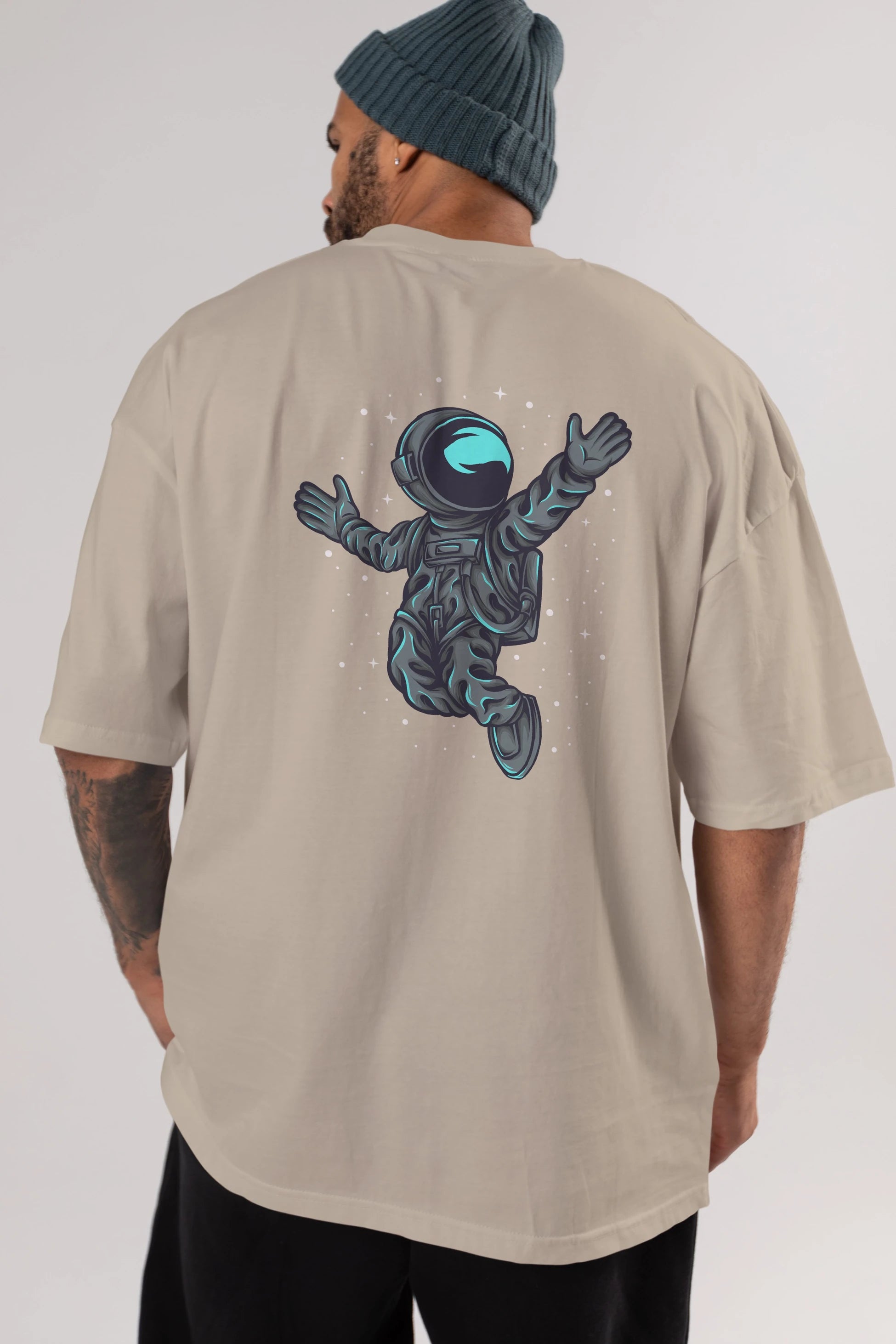 Happy Astronaut Arka Baskılı Oversize t-shirt Erkek Kadın Unisex