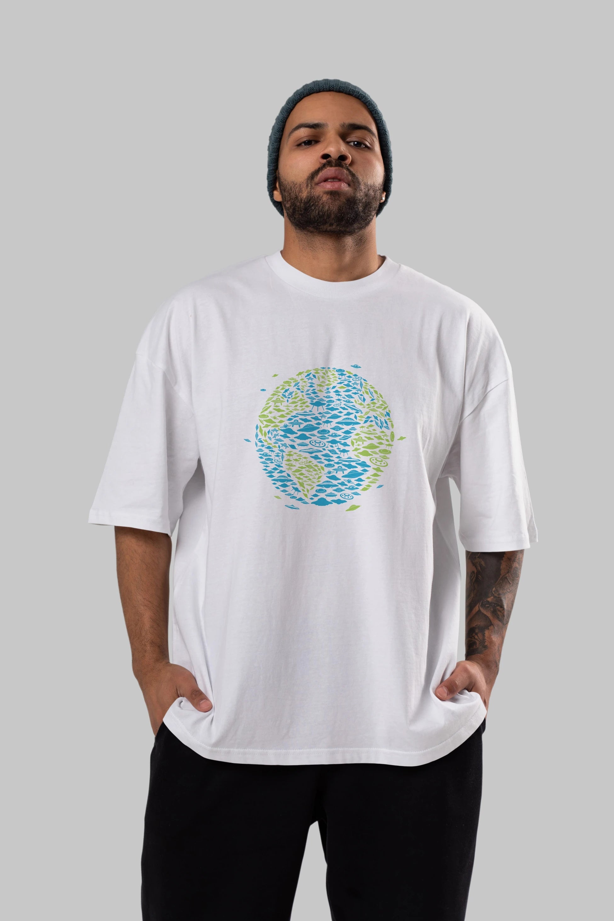 UFO Invasion Ön Baskılı Oversize t-shirt %100 pamuk Erkek Kadın Unisex