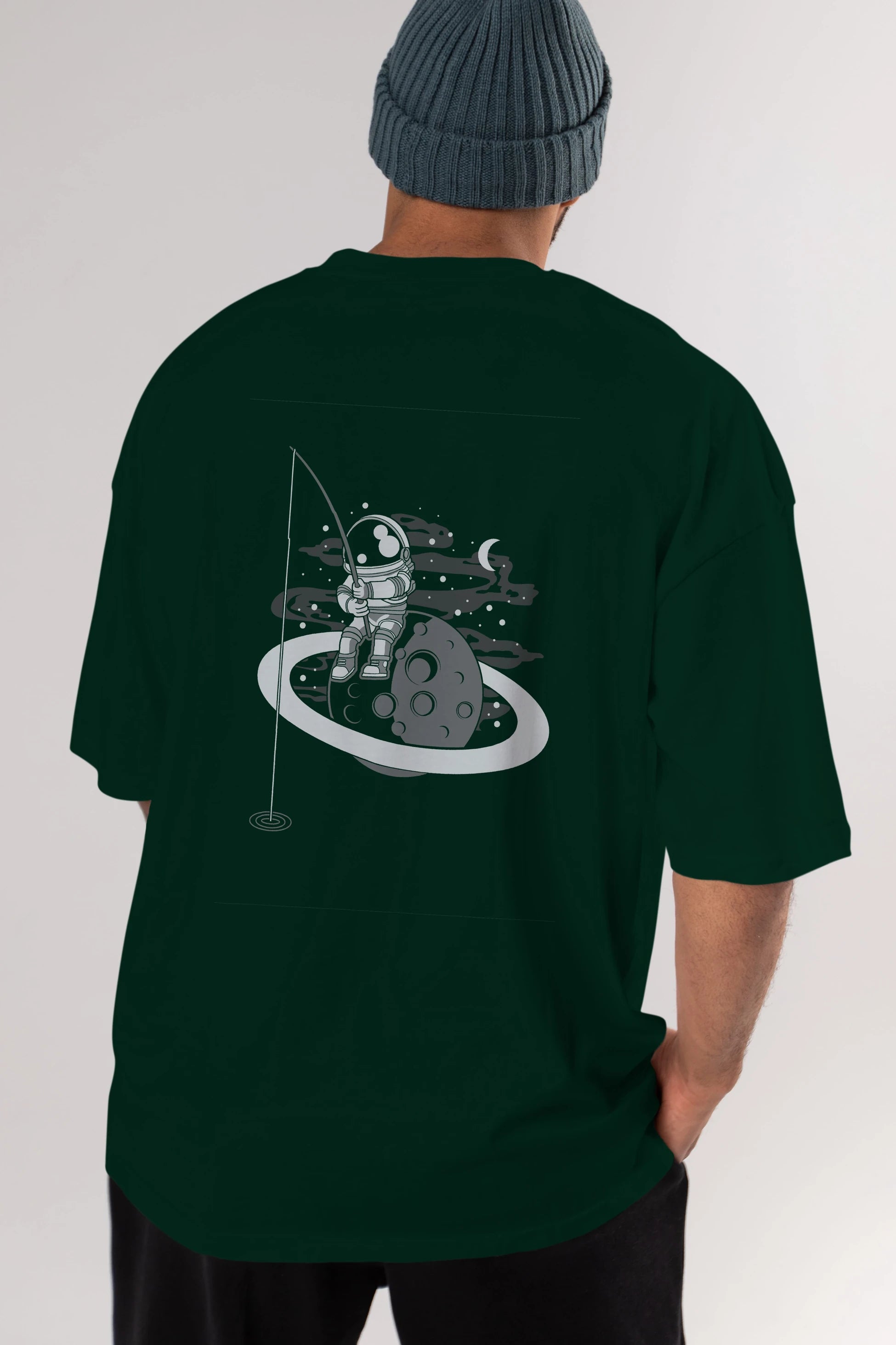 Astronaut  Fishing Arka Baskılı Oversize t-shirt Erkek Kadın Unisex