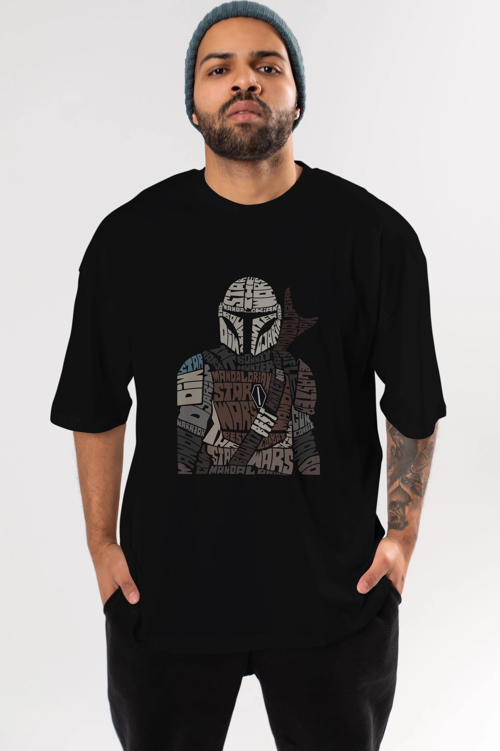 Mandalorian Ön Baskılı Oversize t-shirt %100 pamuk Erkek Kadın Unisex
