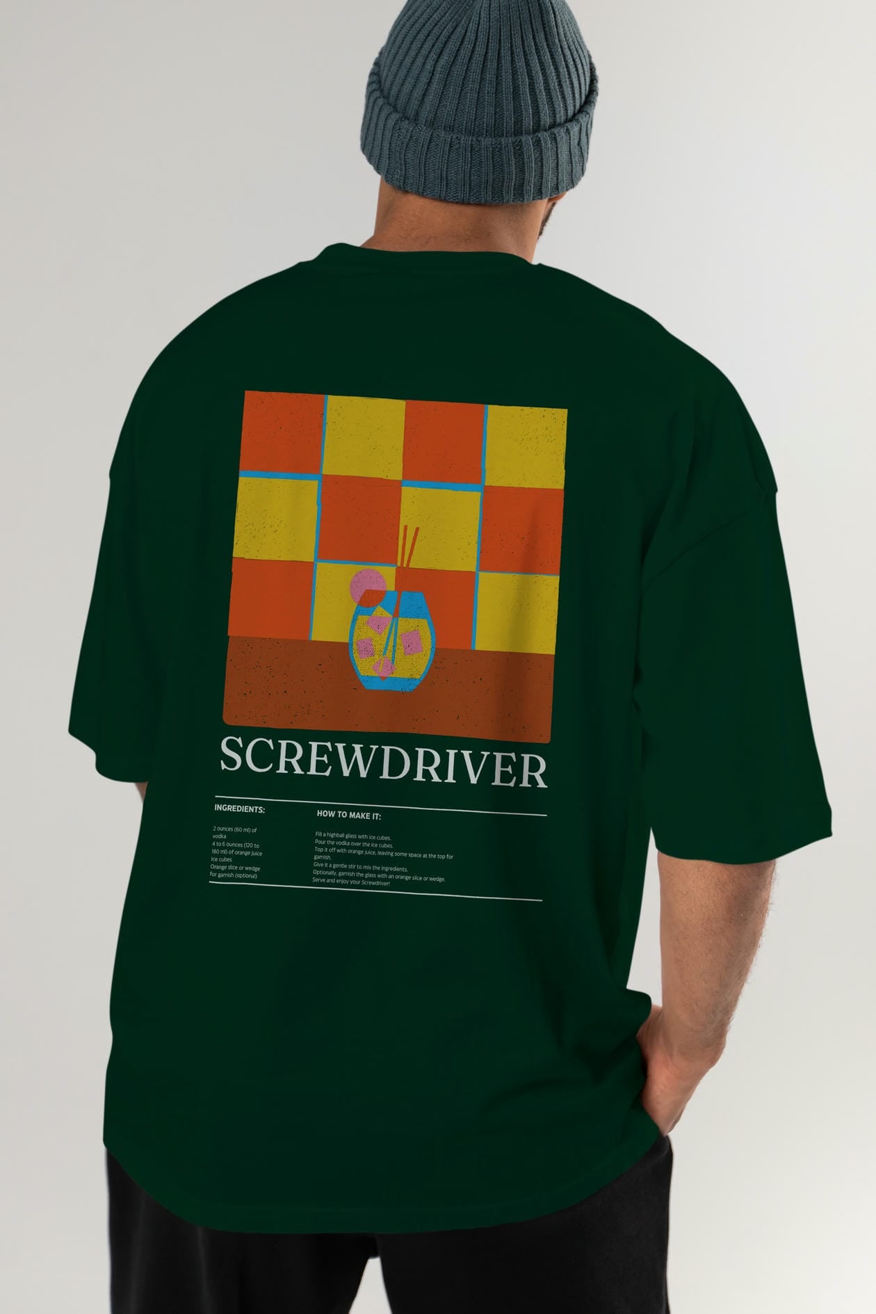 Screwdriver Kokteyl Serisi Arka Baskılı Oversize t-shirt Erkek Kadın %100 Pamuk Bisiklet Yaka tişort