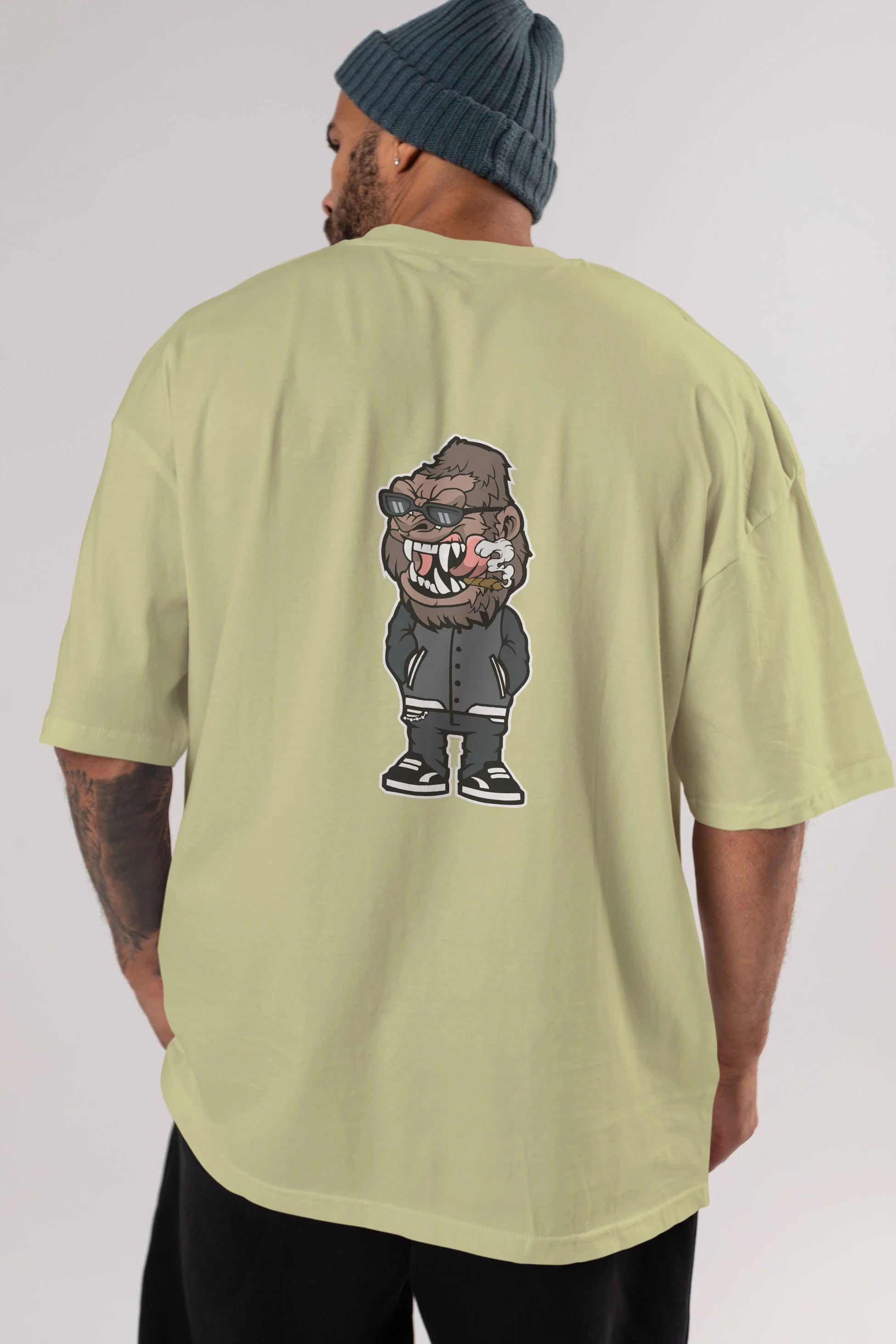 Gorilla Street Style Arka Baskılı Oversize t-shirt Erkek Kadın Unisex %100 Pamuk tişort