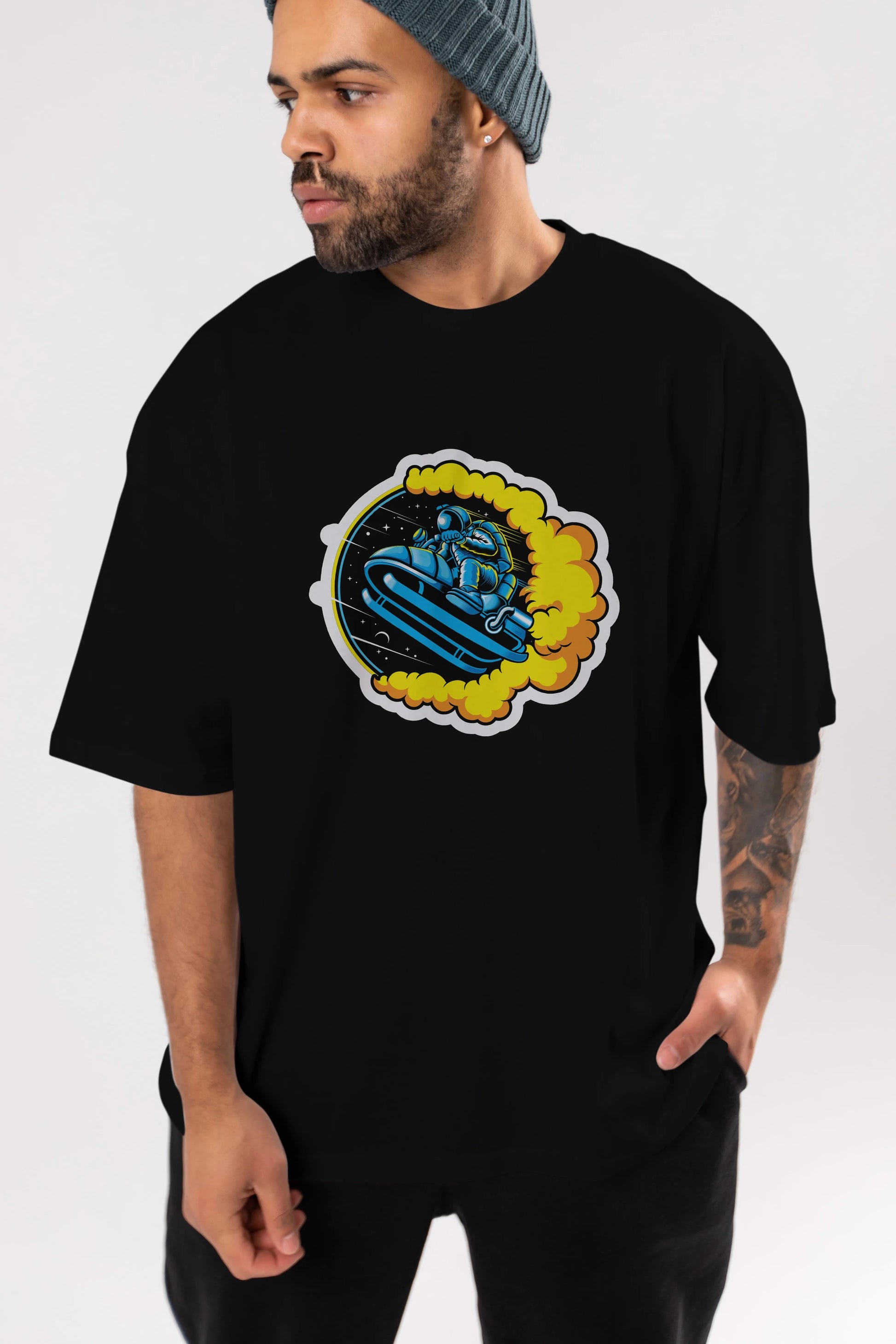 Astrojump with Snowmobile Sticker Ön Baskılı Oversize t-shirt Erkek Kadın Unisex