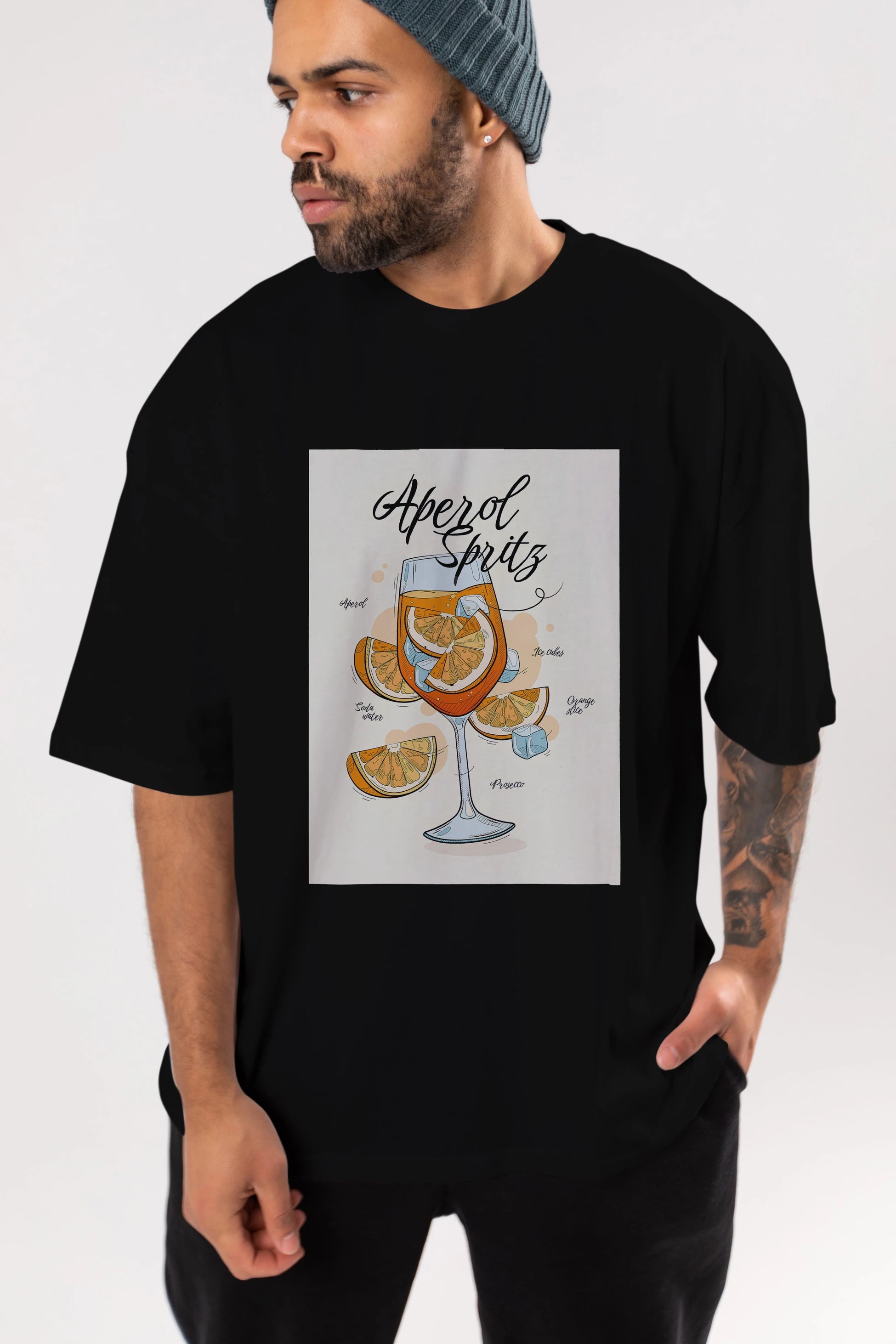 Aperol Spritz 6 Ön Baskılı Oversize t-shirt Erkek Kadın Unisex %100 Pamuk Bisiklet Yaka tişort