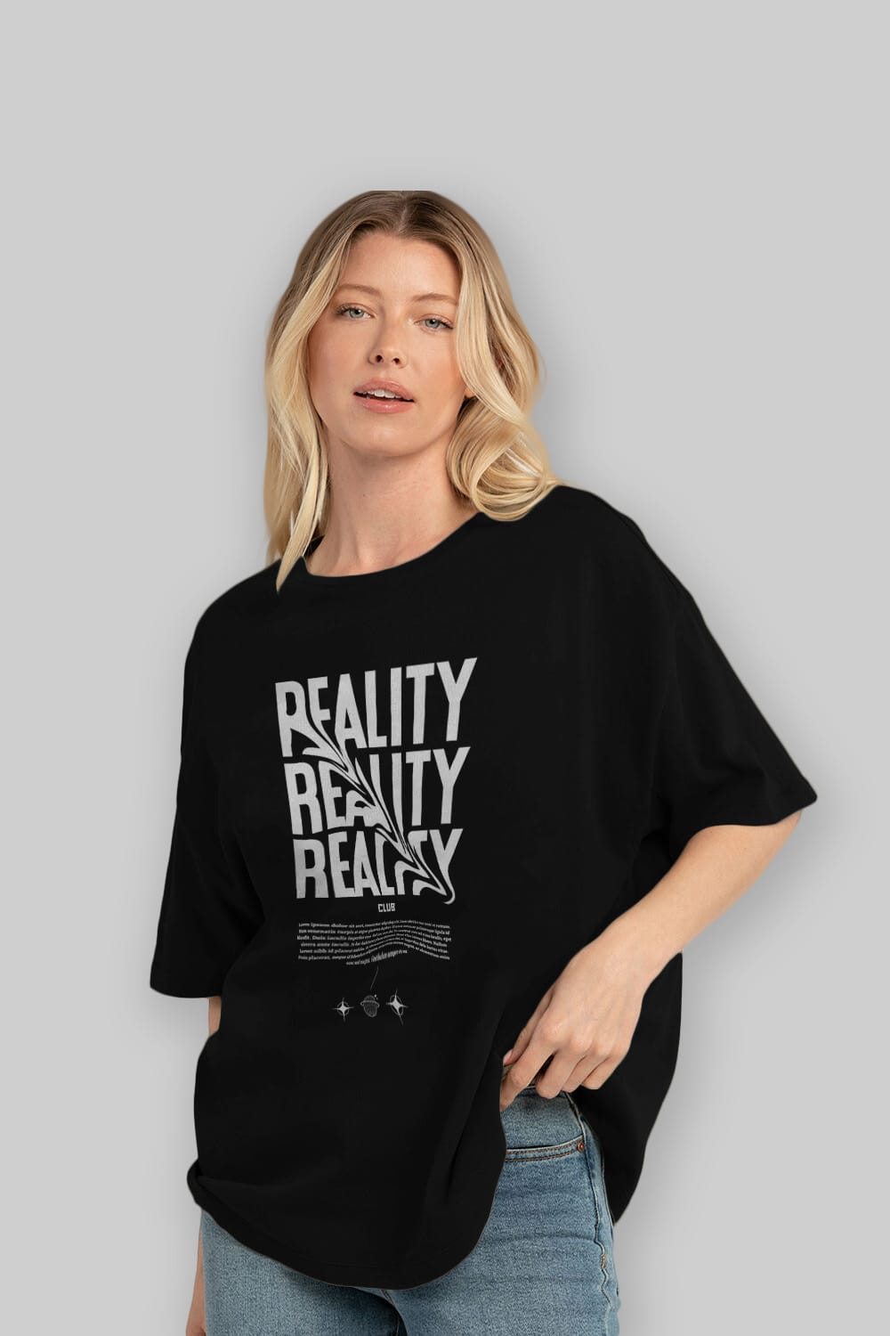 Reality Yazılı Ön Baskılı Oversize t-shirt Erkek Kadın Unisex