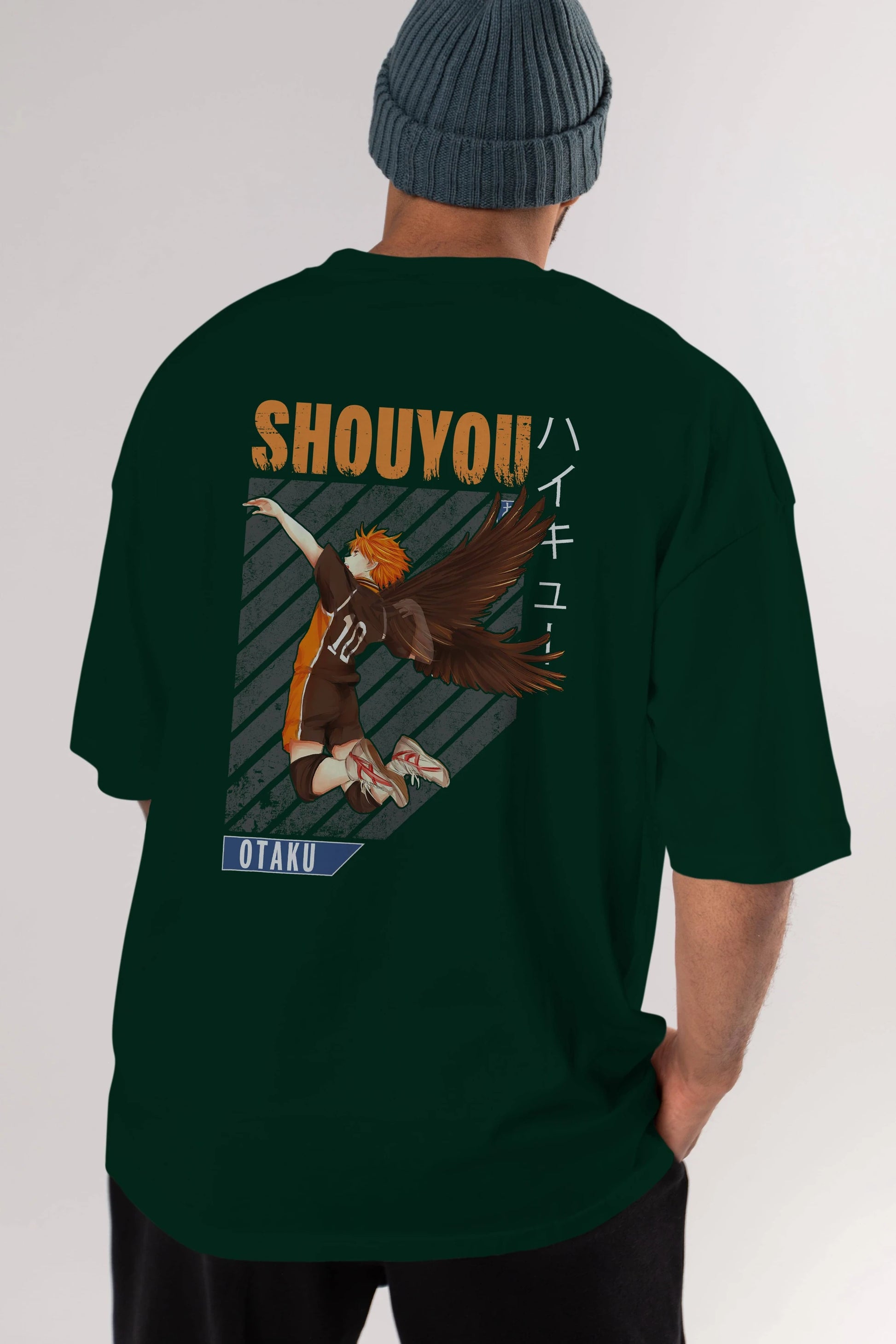 Shouyou Hinata 10 Anime Arka Baskılı Oversize t-shirt Erkek Kadın Unisex
