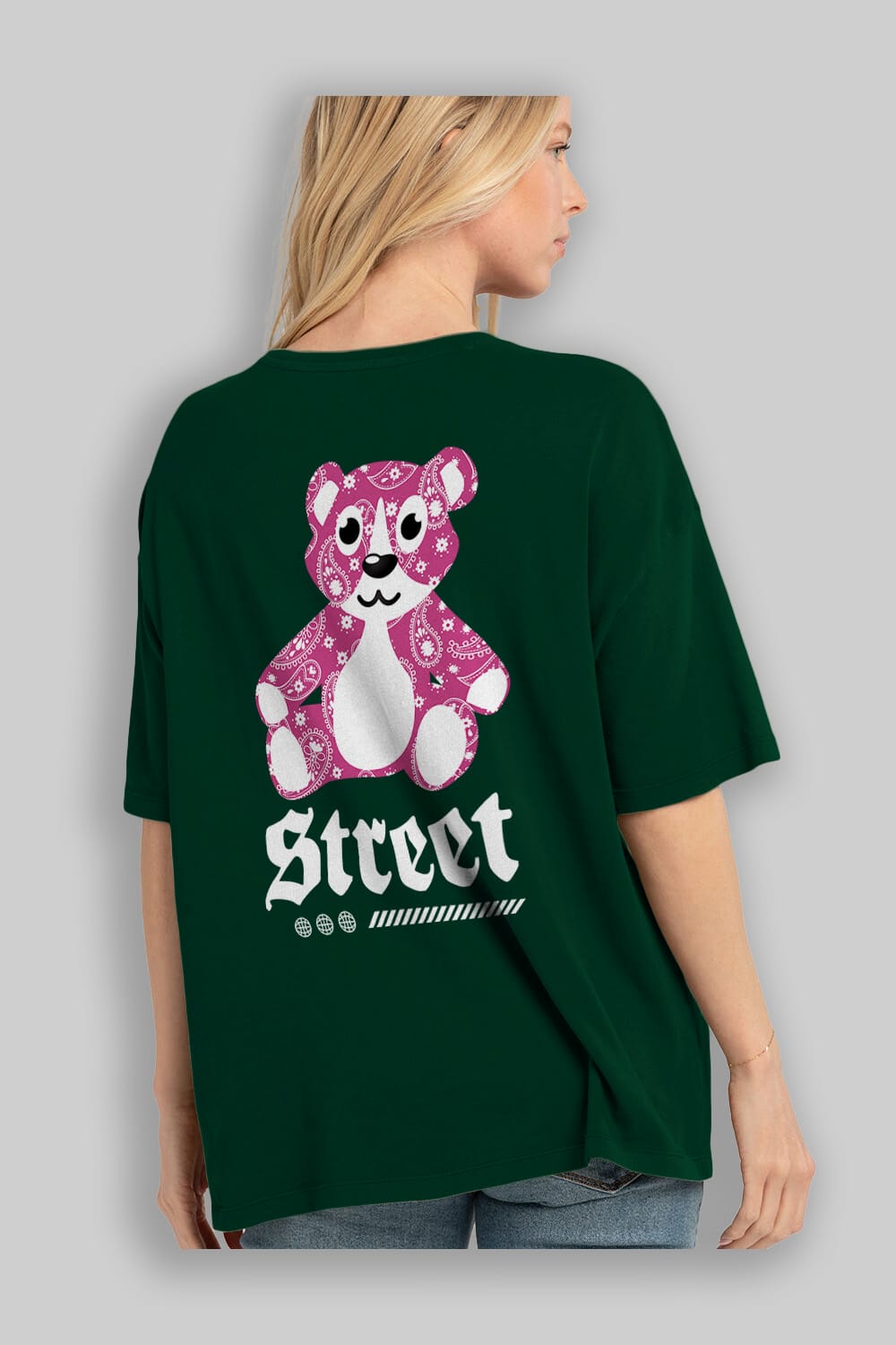 Street Bear Arka Baskılı Oversize t-shirt Erkek Kadın Unisex