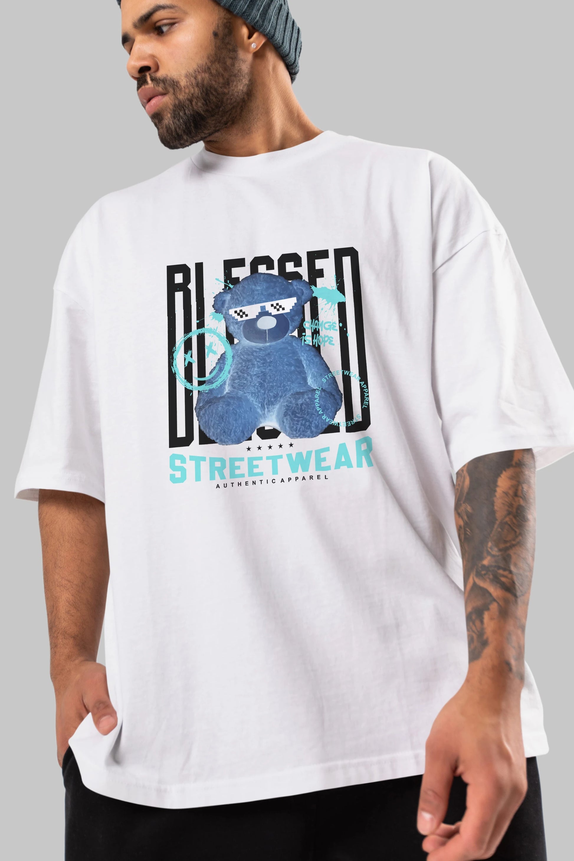 Blessed Bear Ön Baskılı Oversize t-shirt Erkek Kadın Unisex