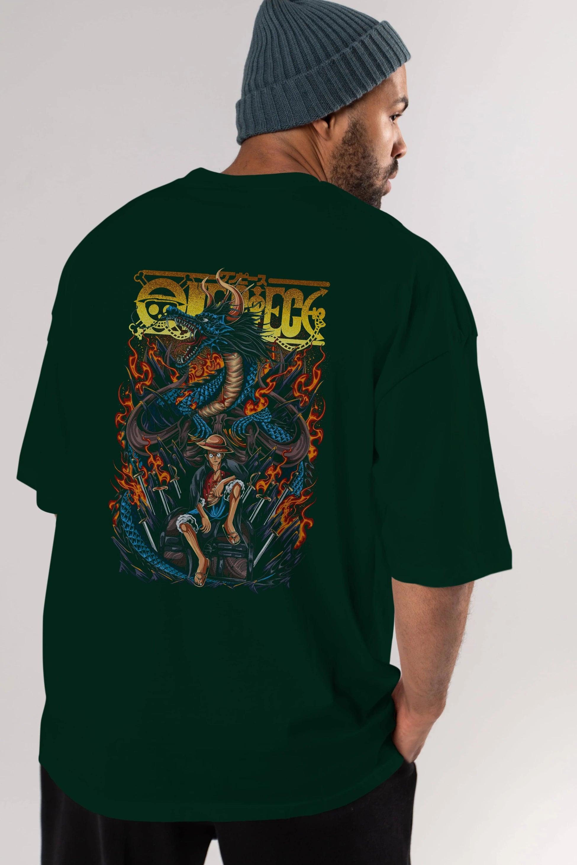 MONKEY D. LUFF-ONE PIECE Anime Arka Baskılı Oversize t-shirt Erkek Kadın Unisex
