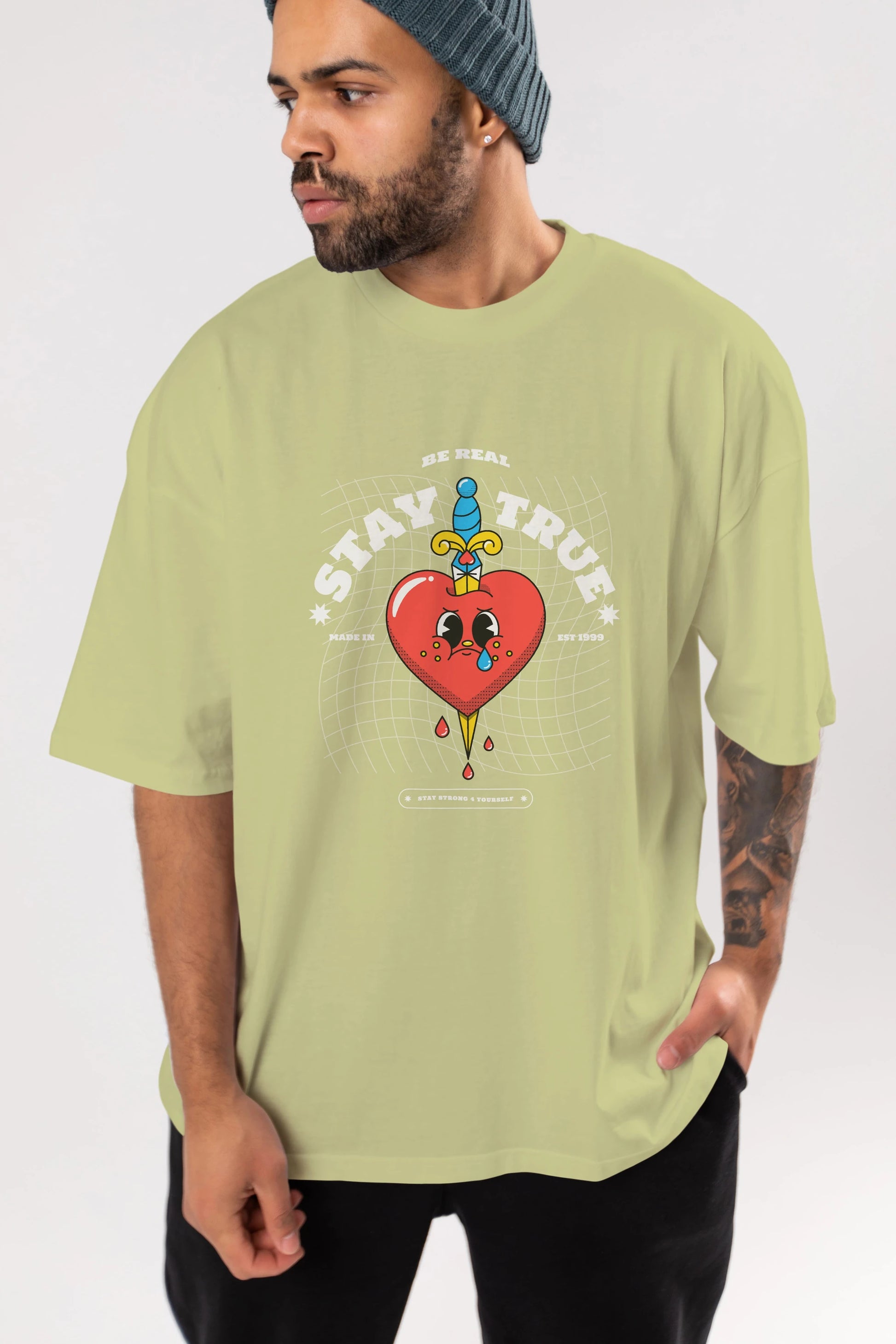 Stay True Ön Baskılı Oversize t-shirt Erkek Kadın Unisex
