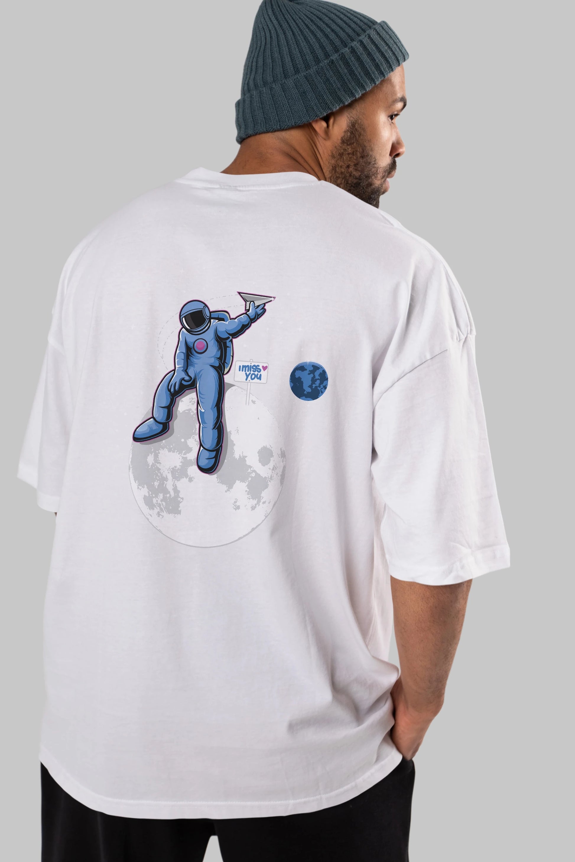 Astro Missing Earth Arka Baskılı Oversize t-shirt Erkek Kadın Unisex
